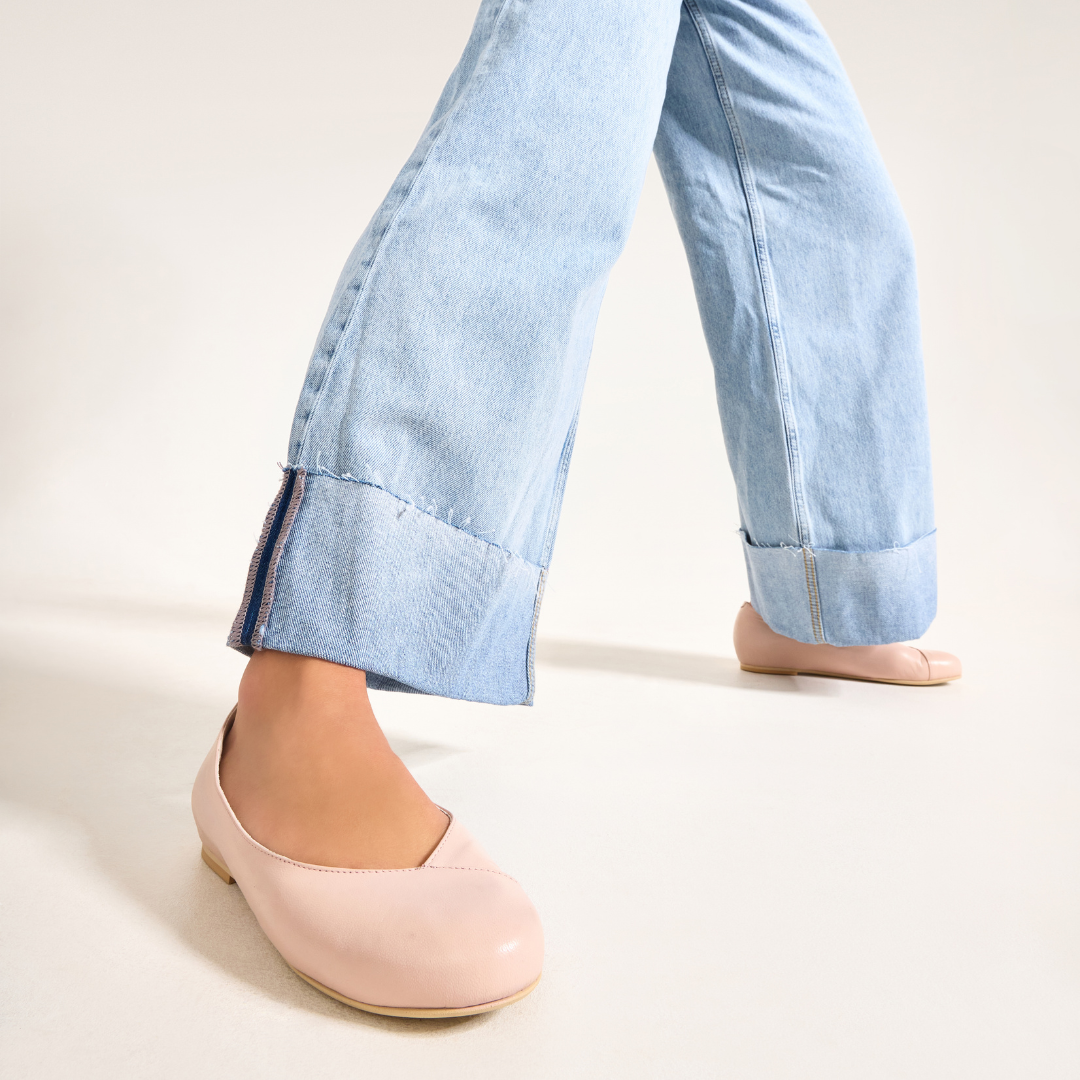 Charlotte - Pale Pink Leather Ballerinas