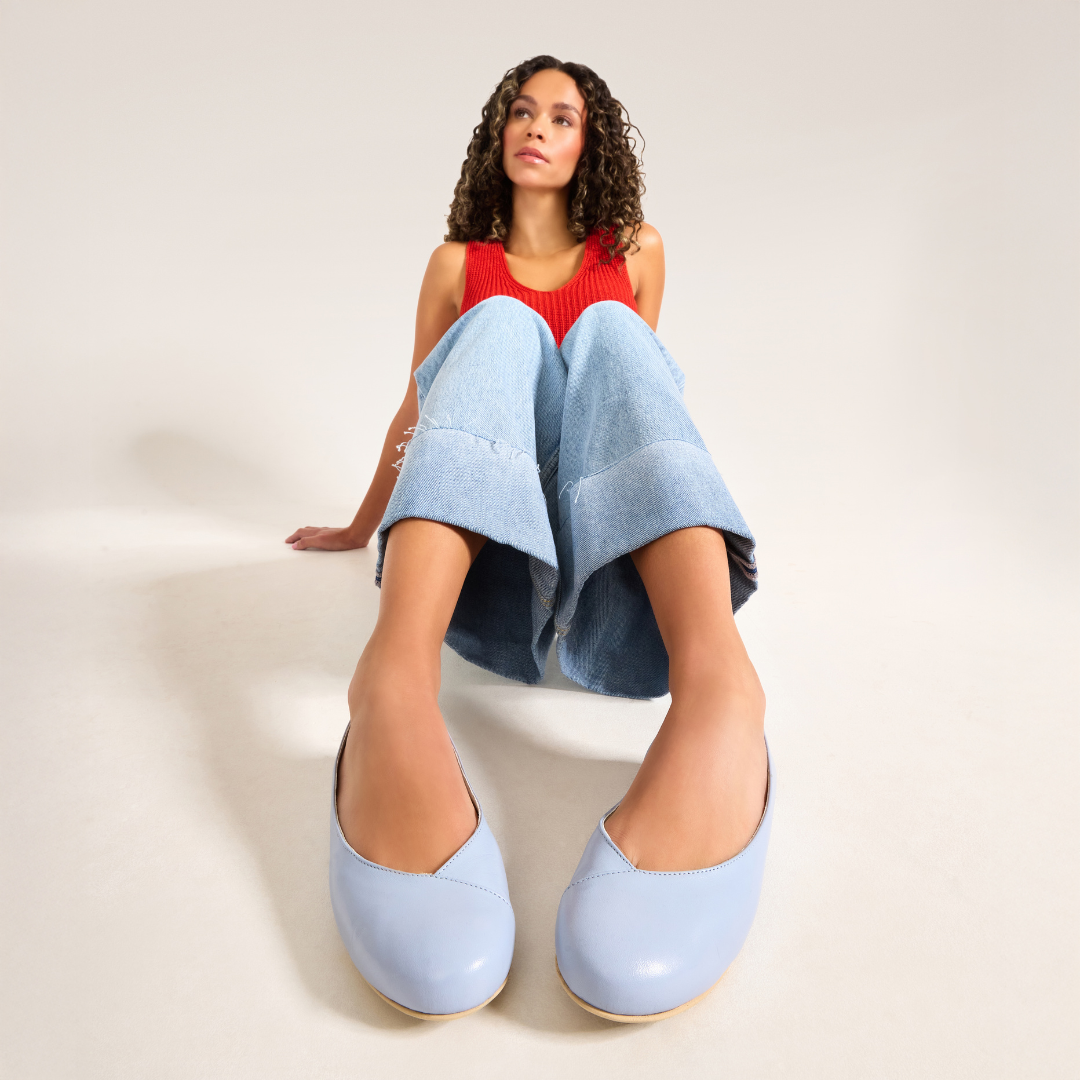 Charlotte - Ice Blue Leather Ballerinas