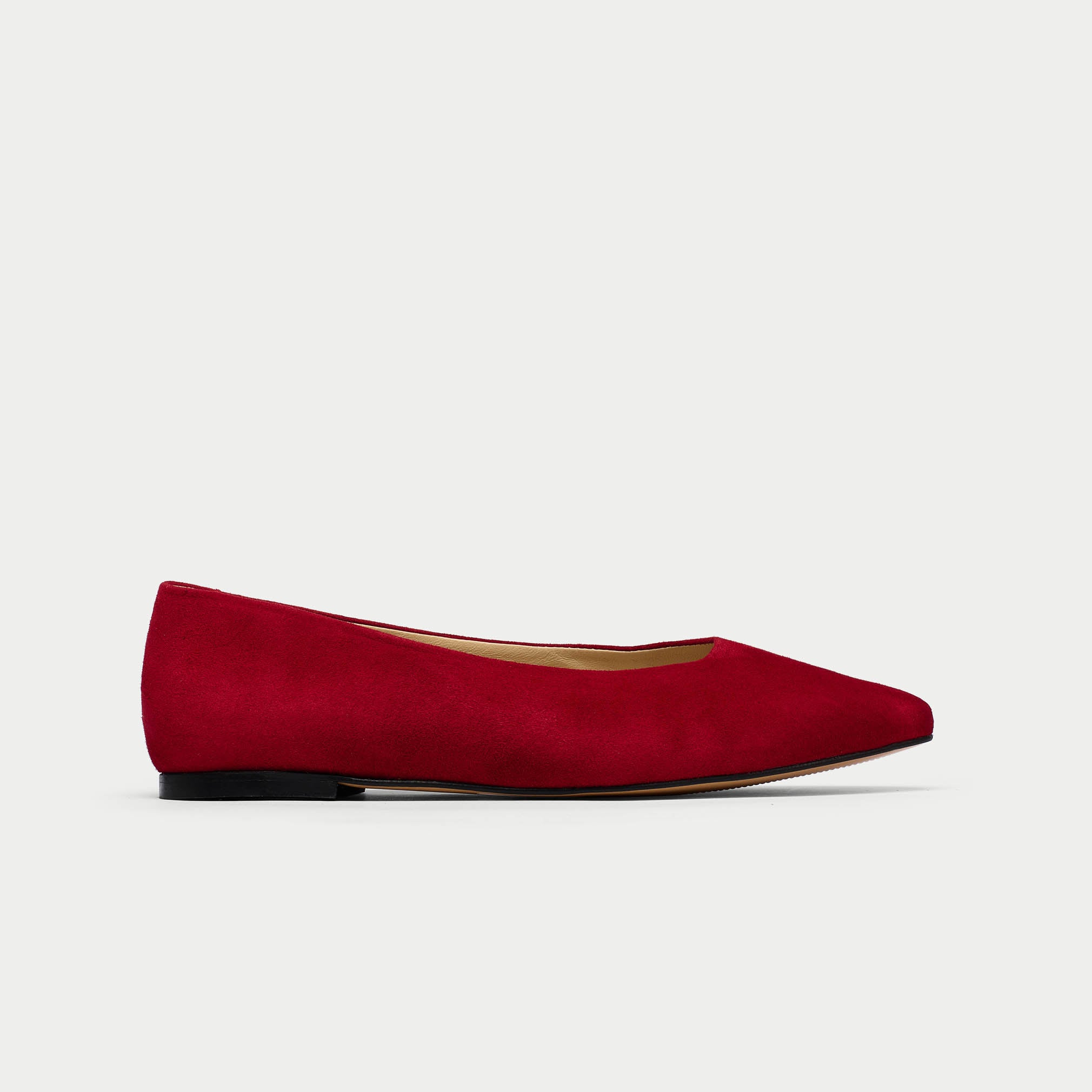 Agata deep red suede flats side view