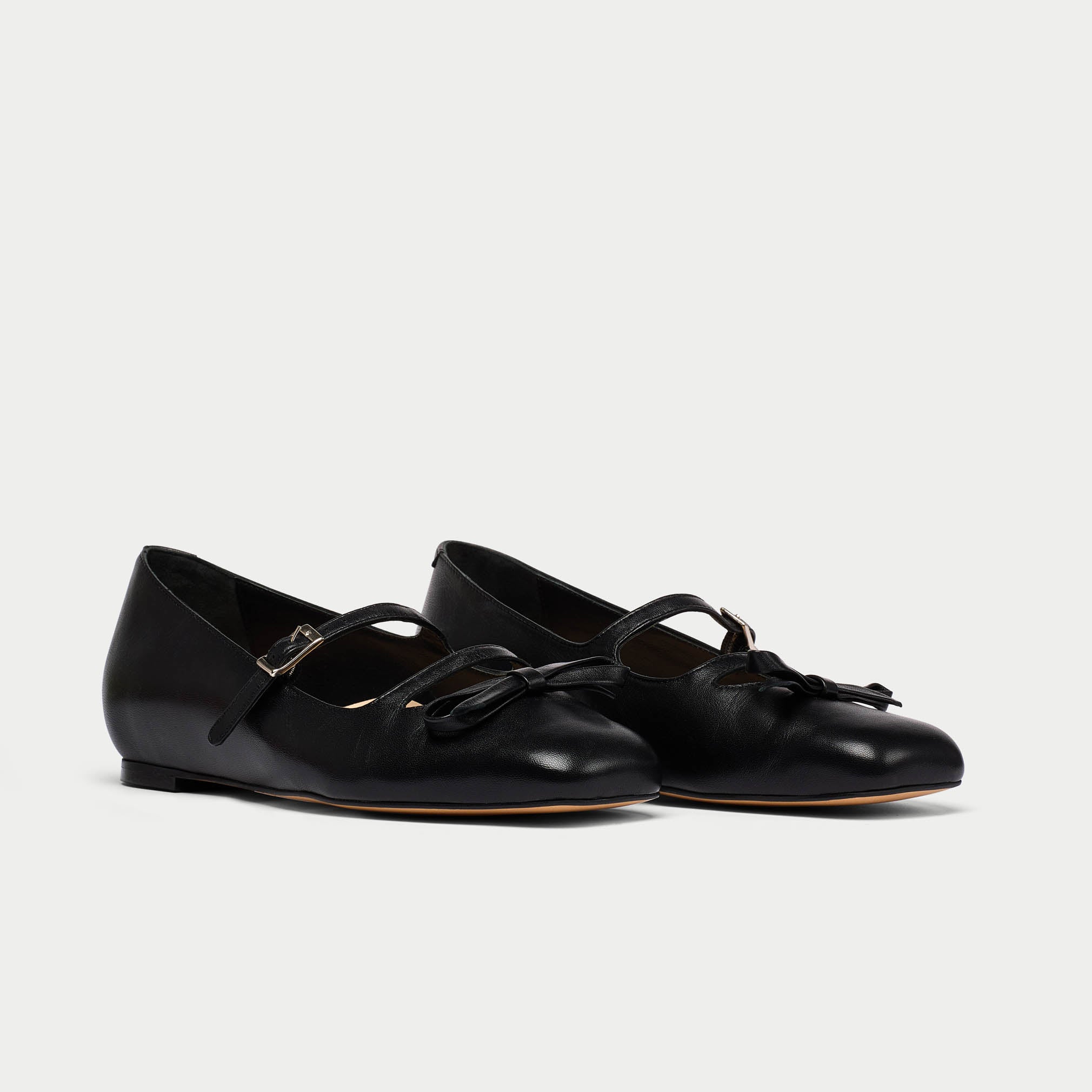Alexa - Black Leather Ballerinas with Bow