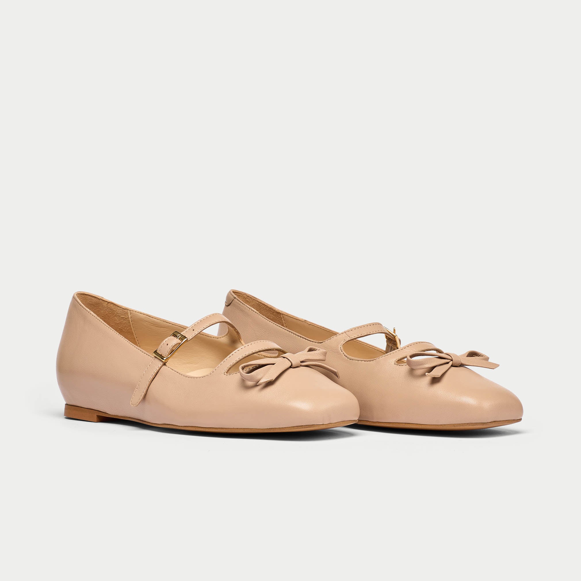 Alexa - Mocha Leather Ballerinas with Bow