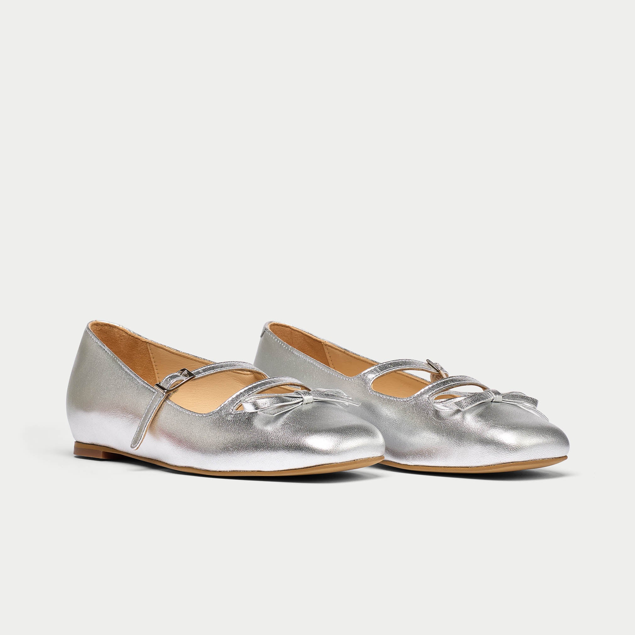Alexa silver mary janes flats side/front view