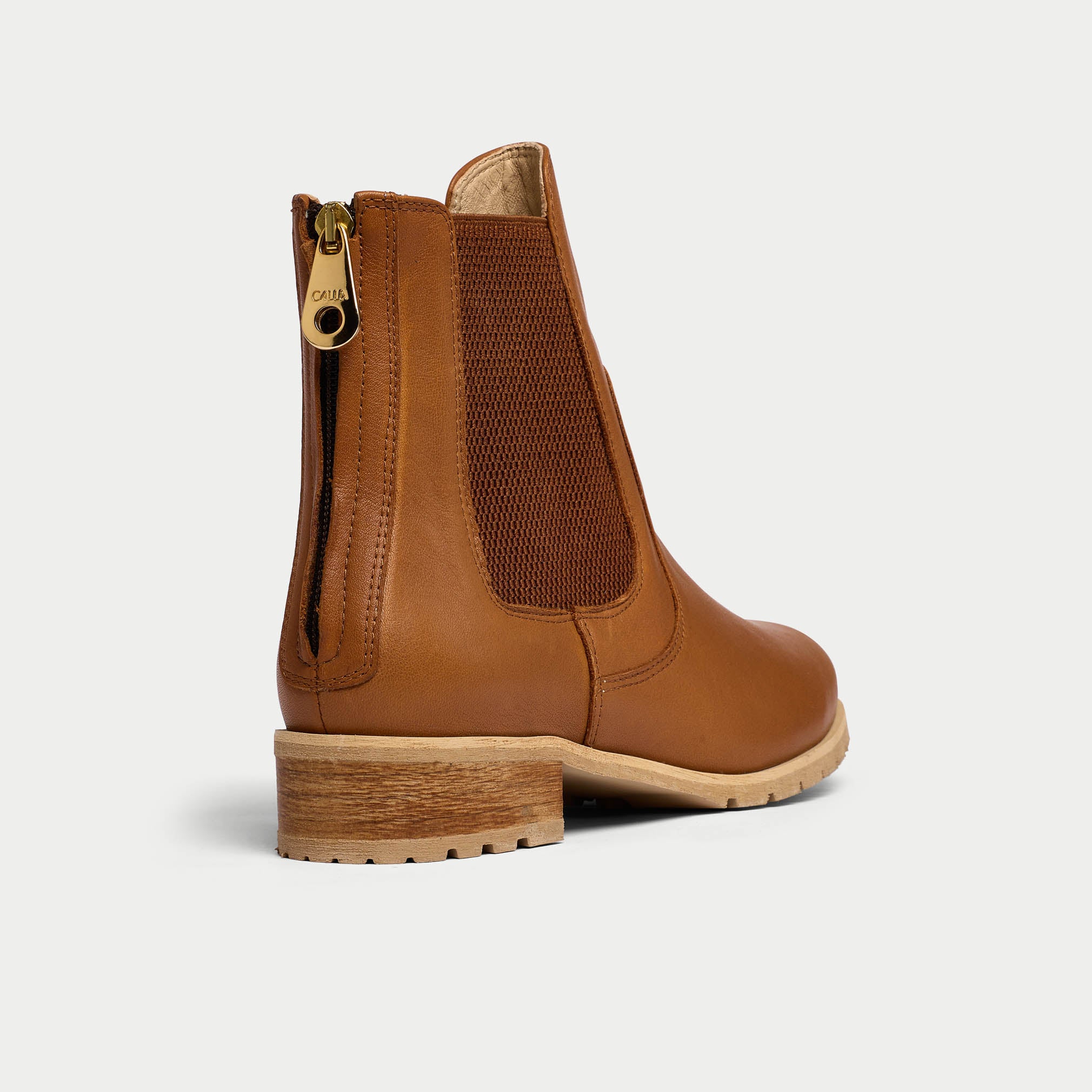 Alice tan leather boot back zip view