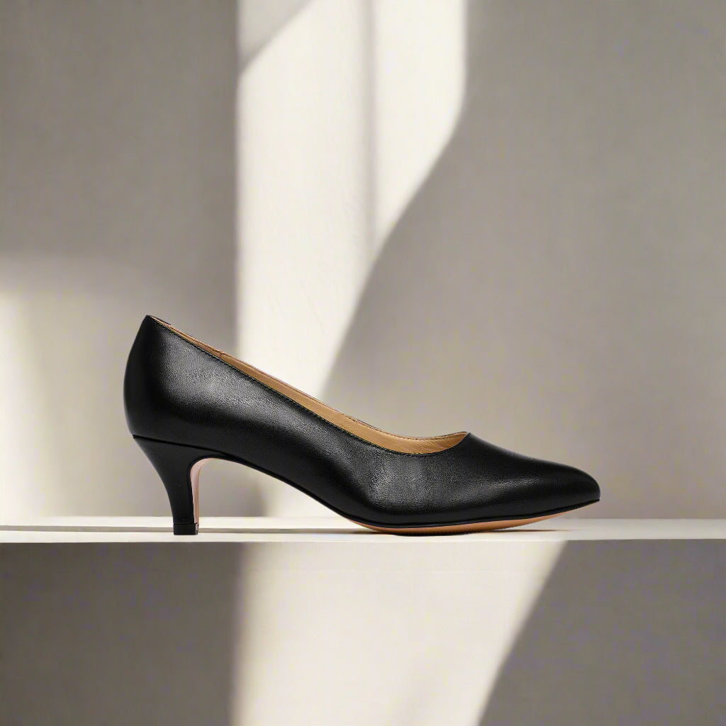 Ava black kitten heel side view