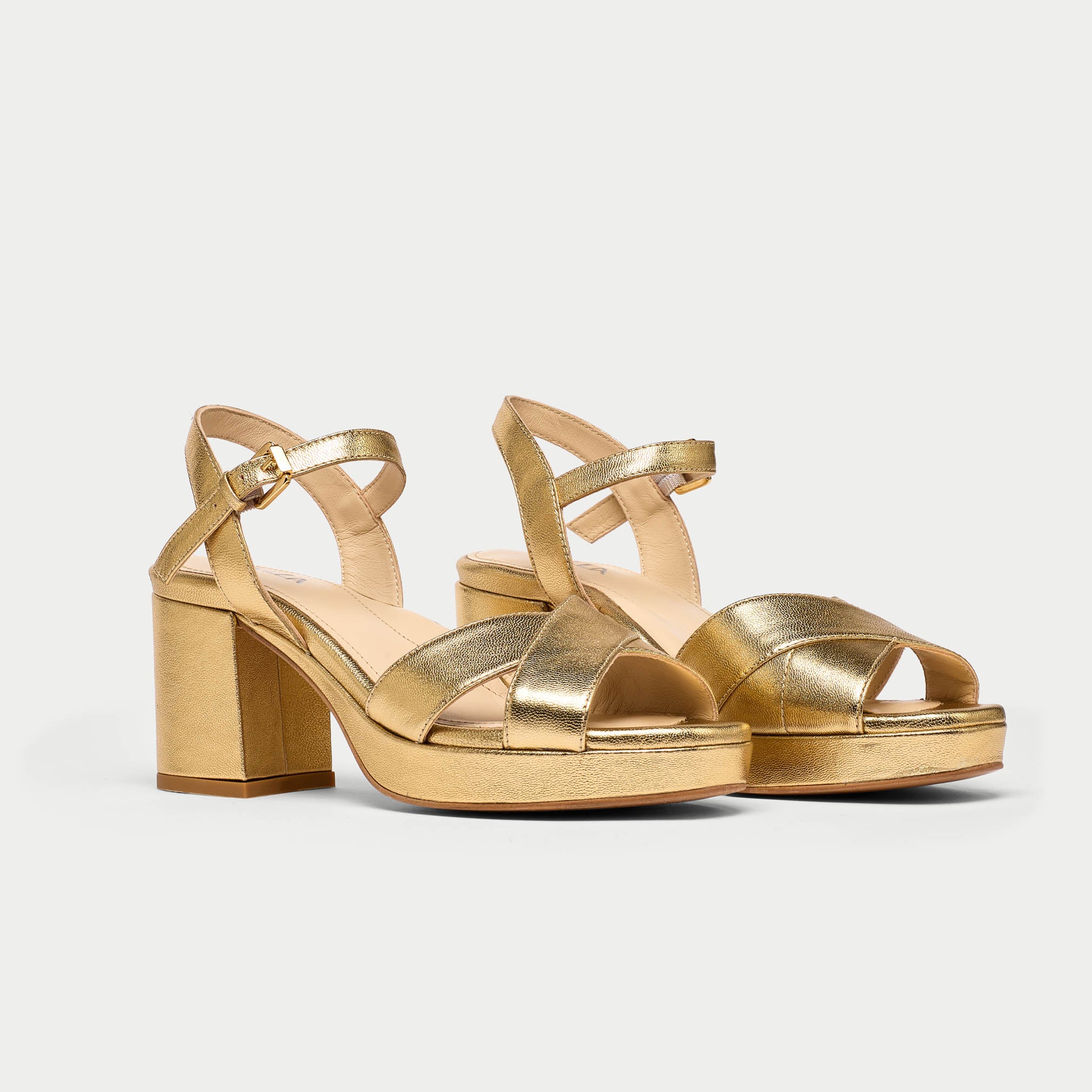 Bethany - Gold Leather Block Heels