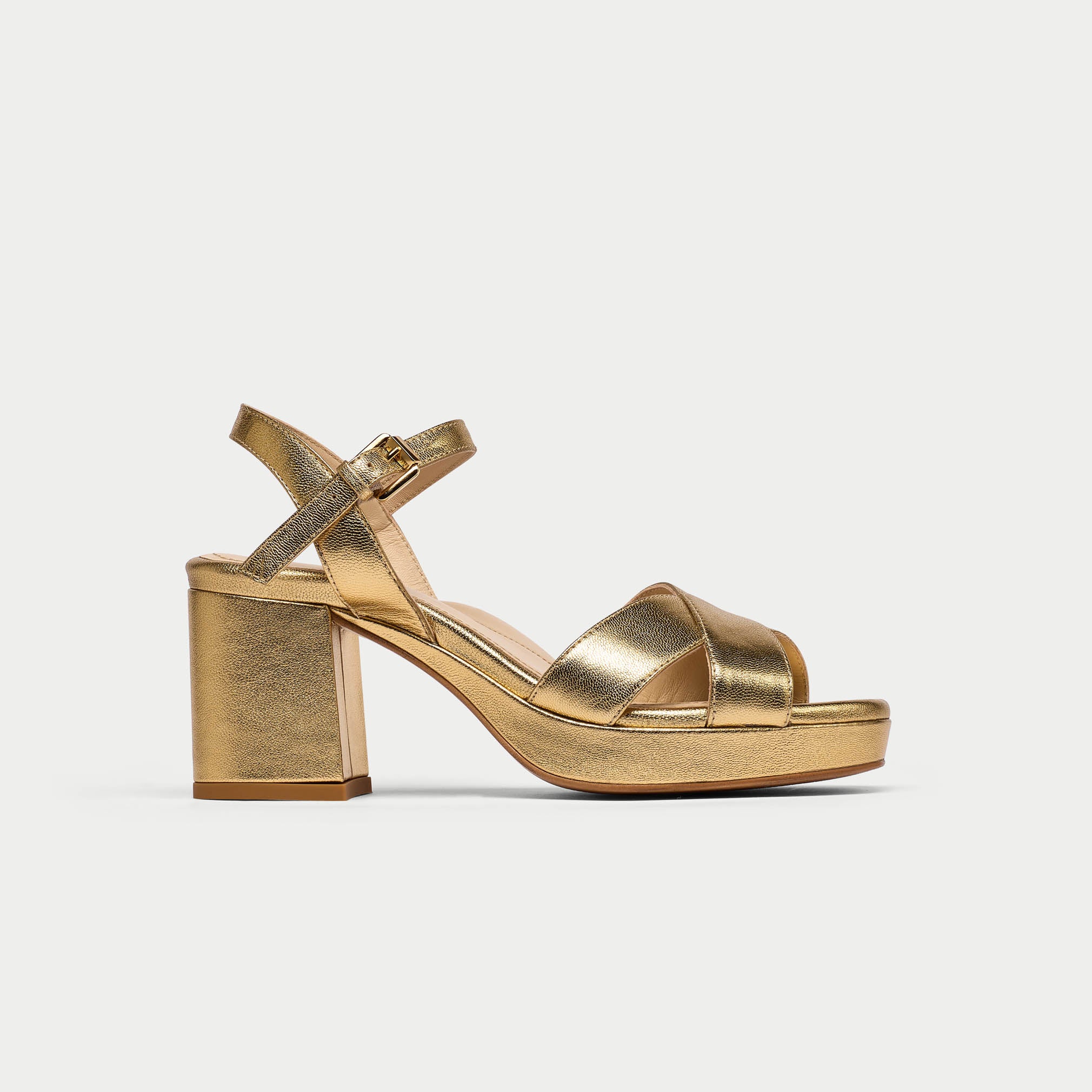 Bethany - Gold Leather Block Heels