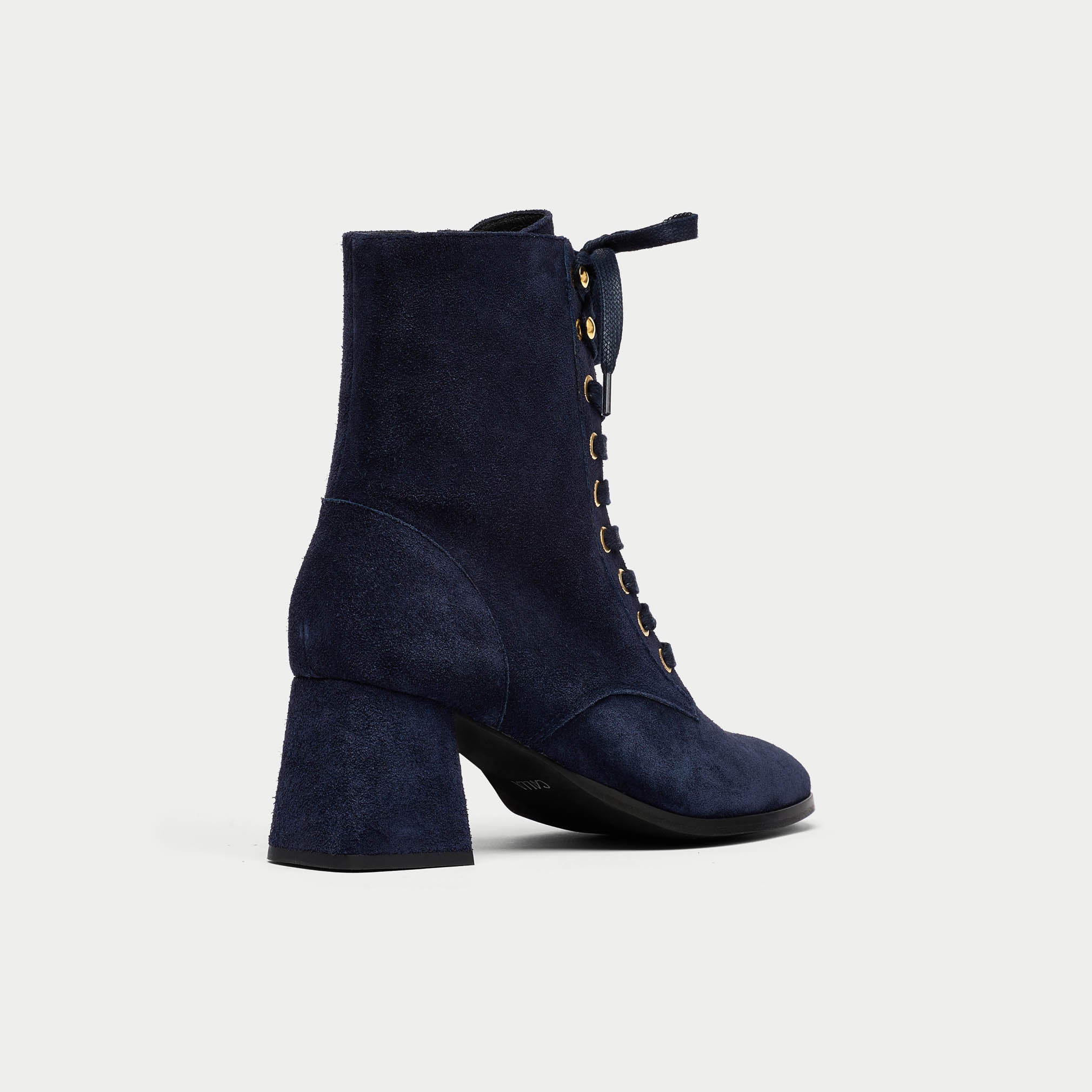 Cleo navy suede heel view