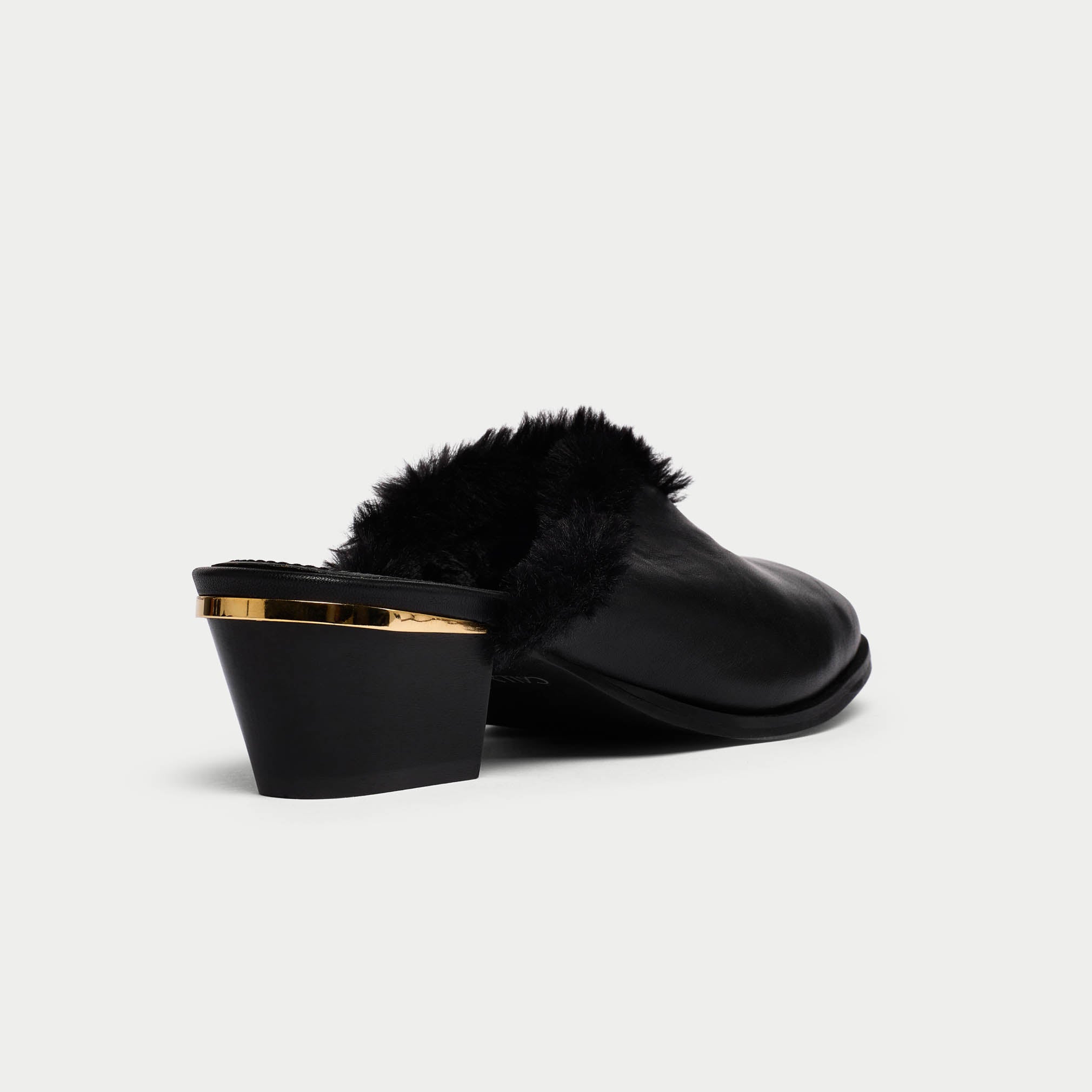 Eden black leather heel view