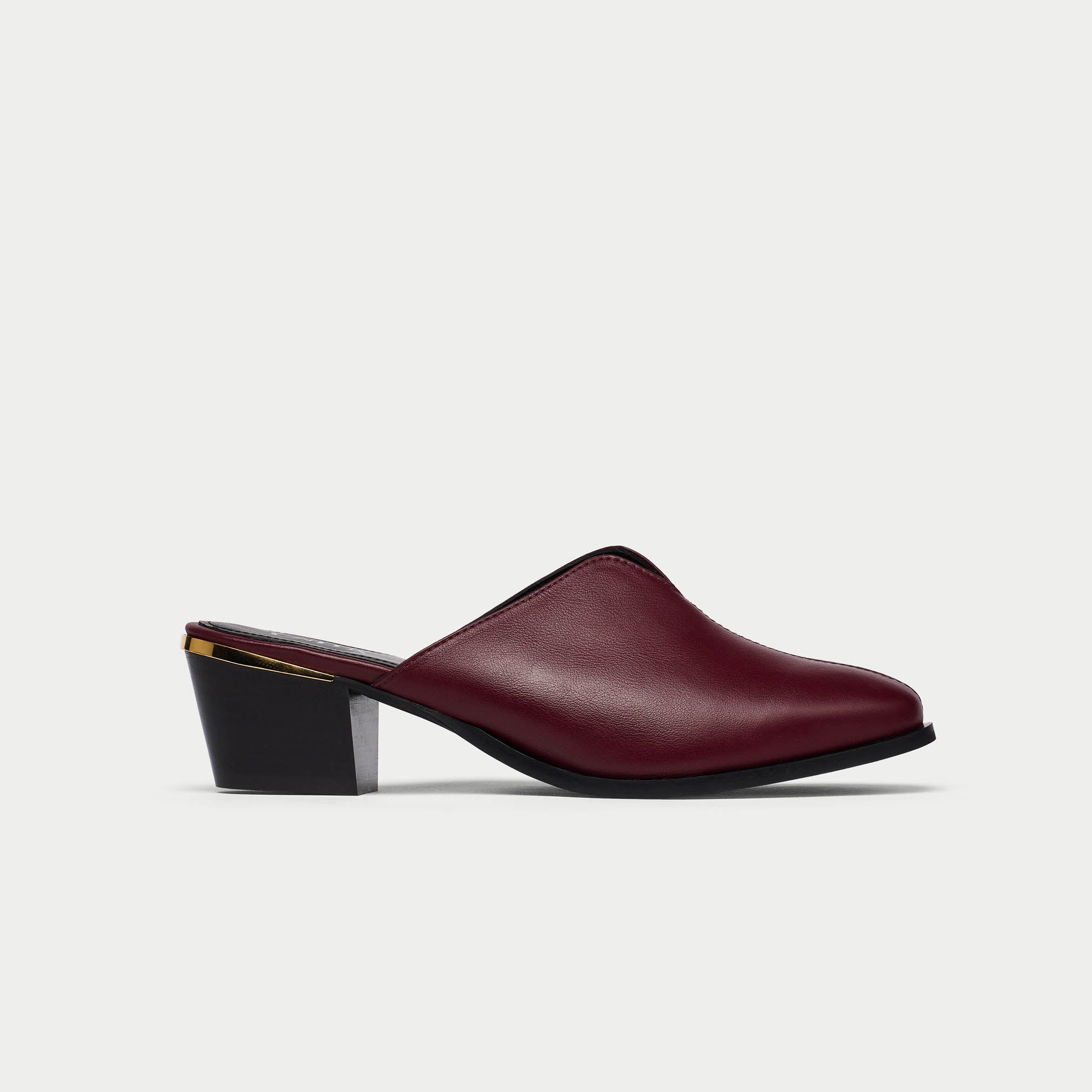 Eden burgundy mule side view
