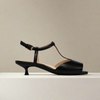 Edith - Black Leather Kitten Heels