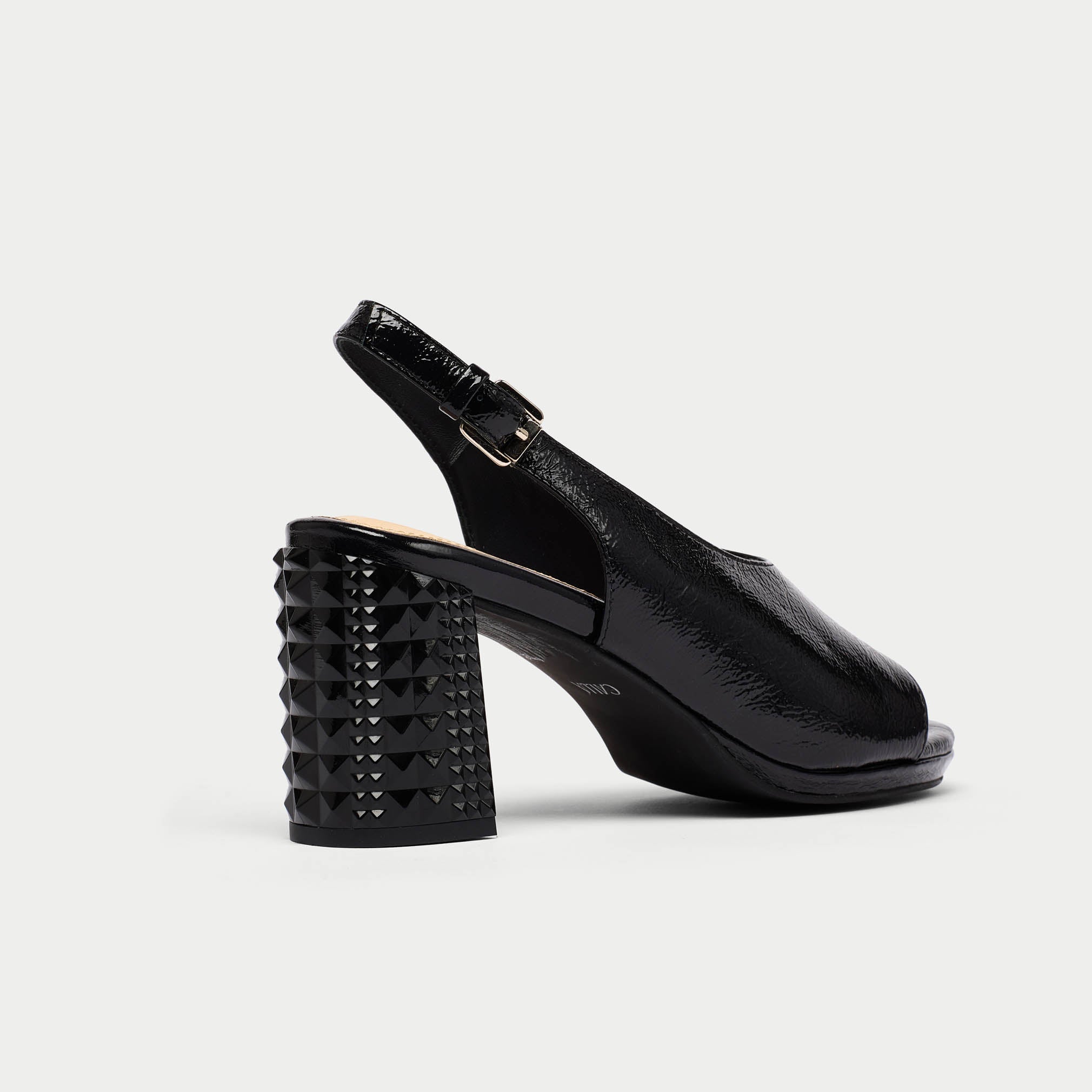 Fern black patent sandal side/back view