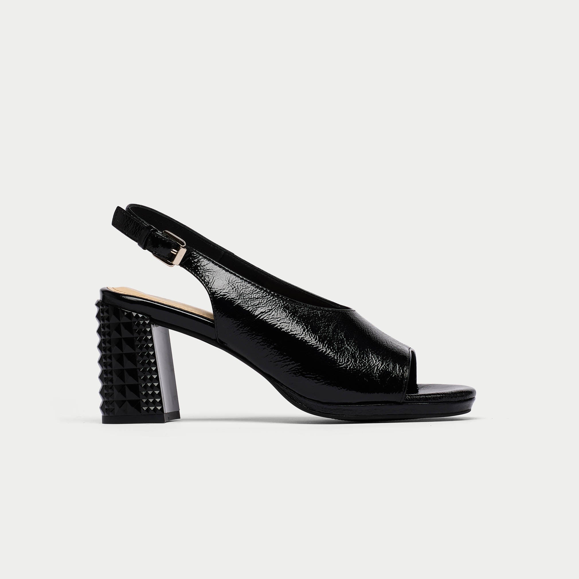 Fern black patent sandal side view
