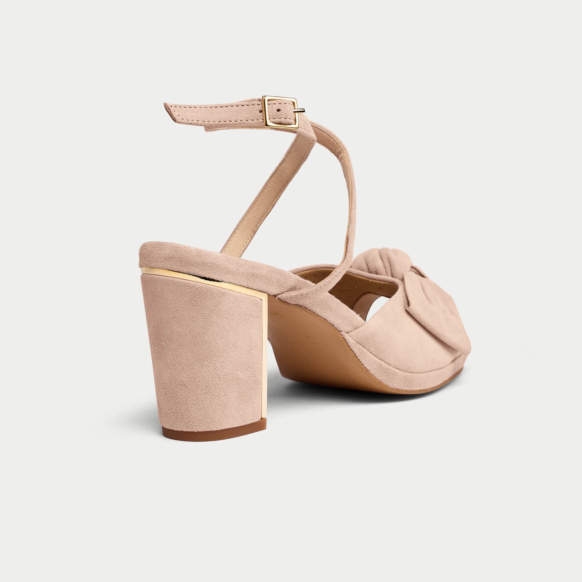 Lydia taupe suede sandal back/side view
