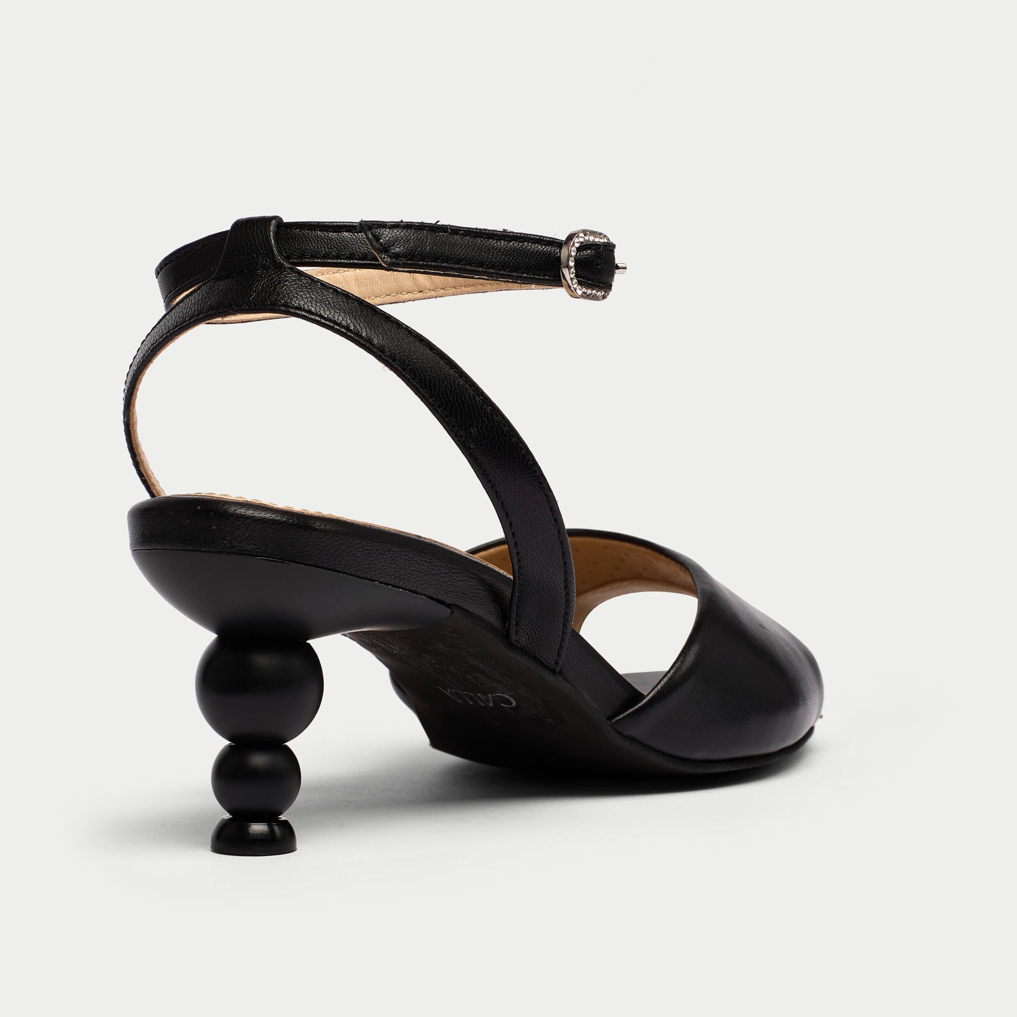 Gloria - Black Leather Kitten Heels