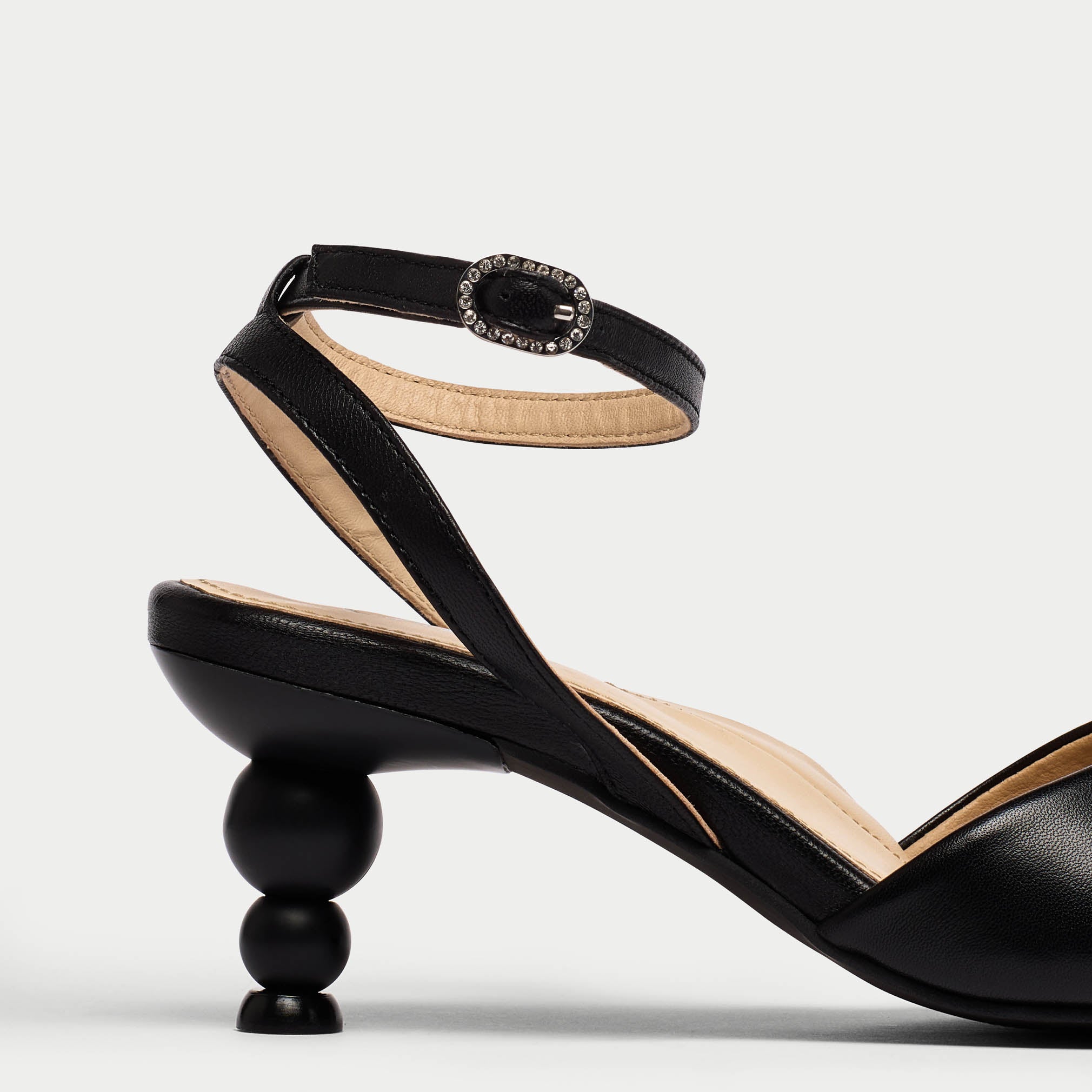 Gloria - Black Leather Kitten Heels
