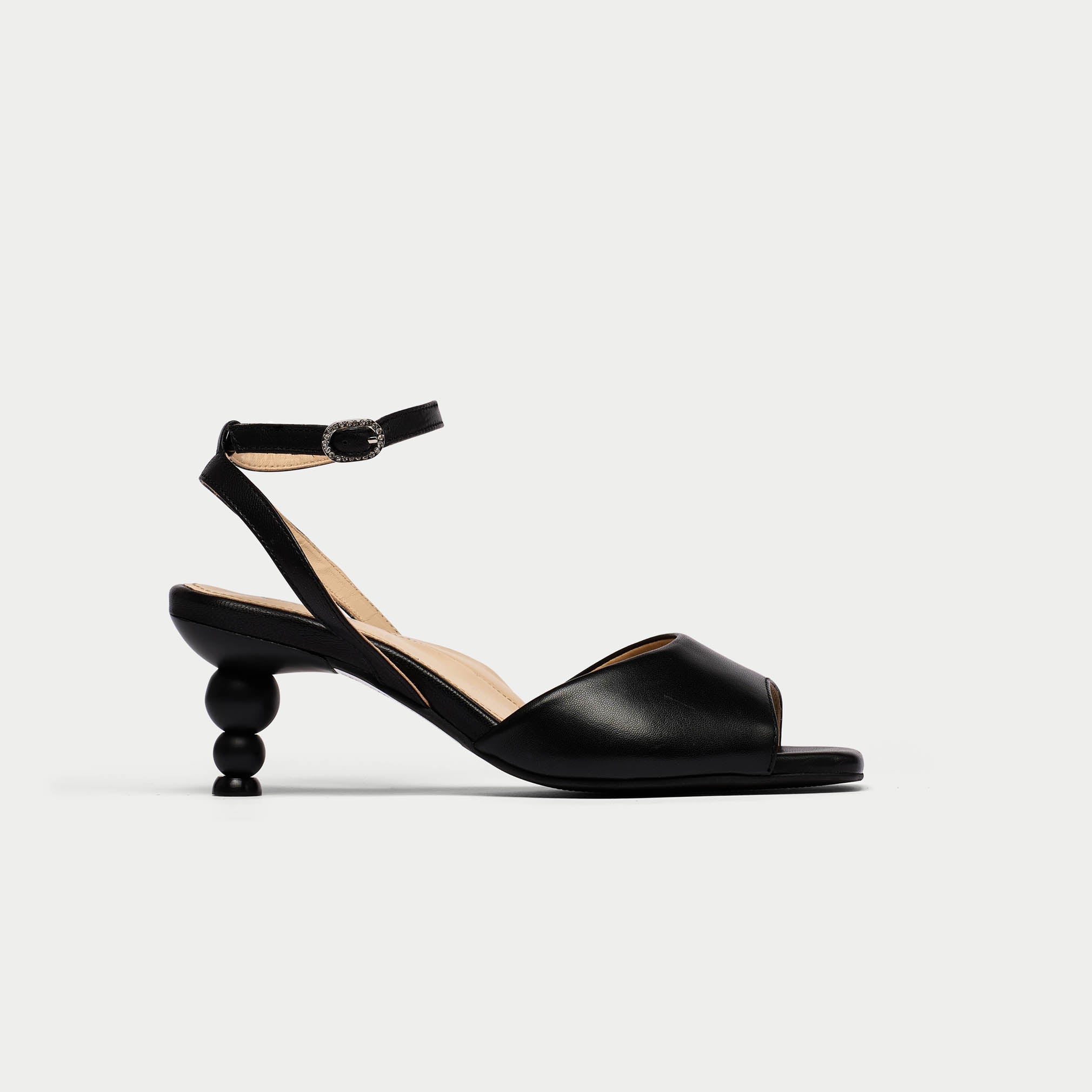 Gloria - Black Leather Kitten Heels