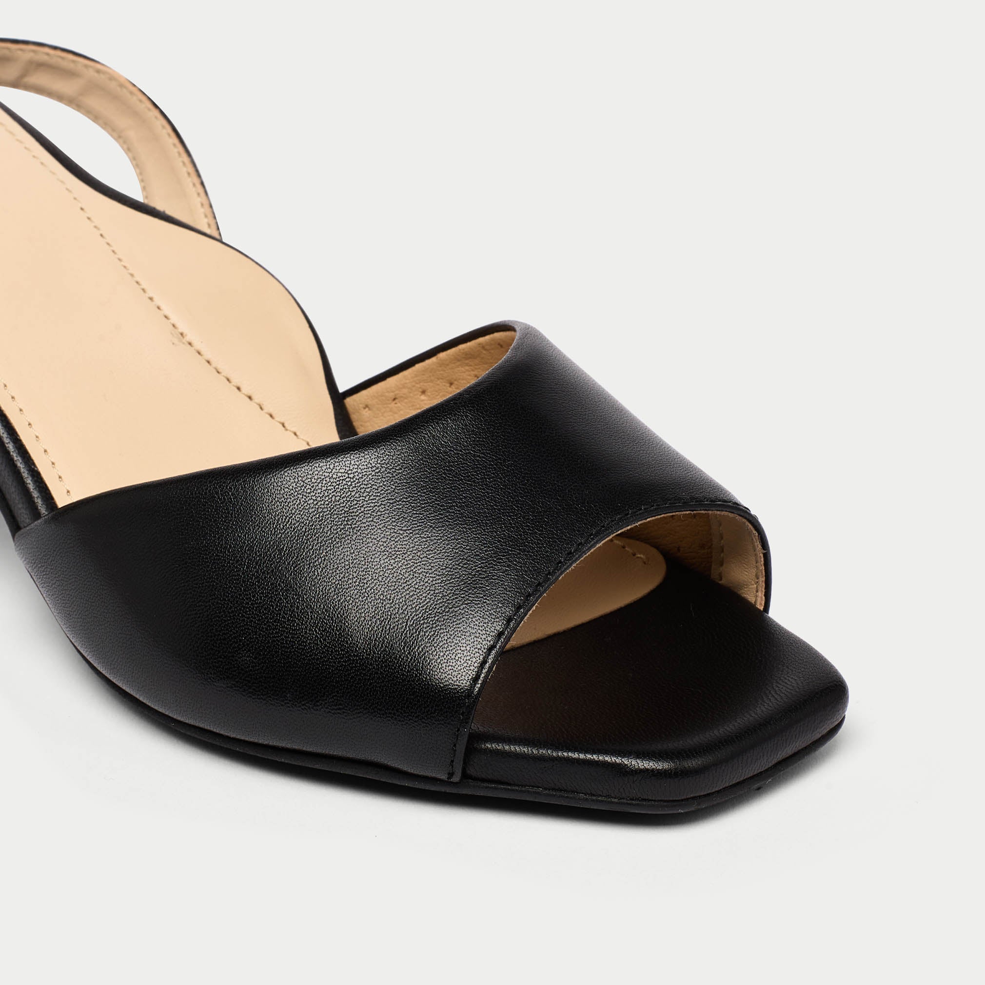 Gloria - Black Leather Kitten Heels