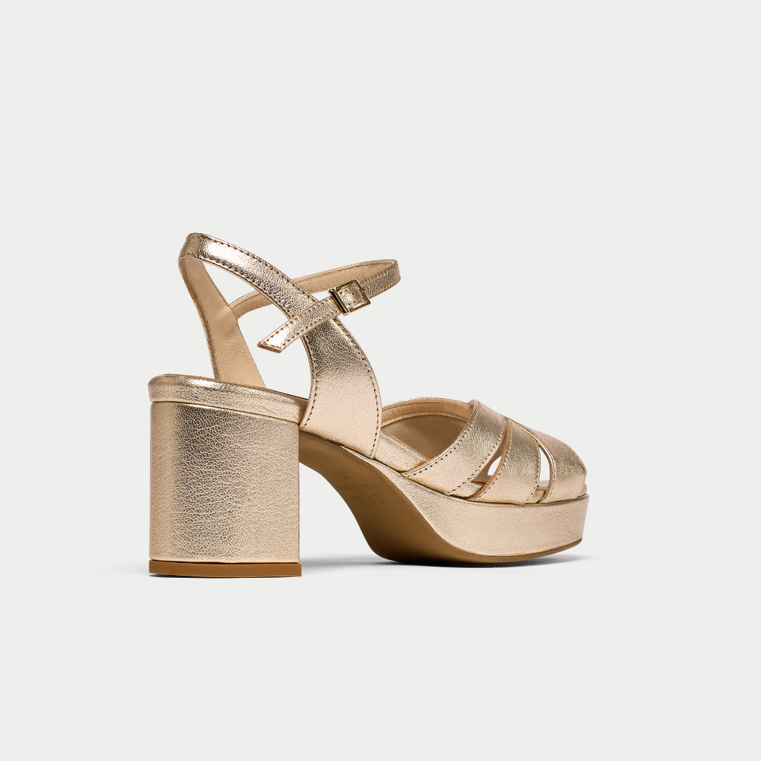 Gracie champagne heel sandals heel view