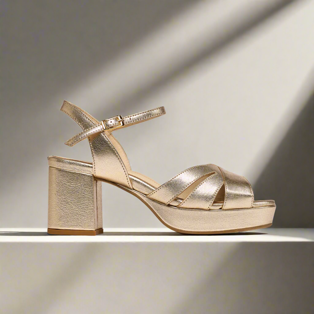Gracie Champagne Metallic Block Heels - Main Image
