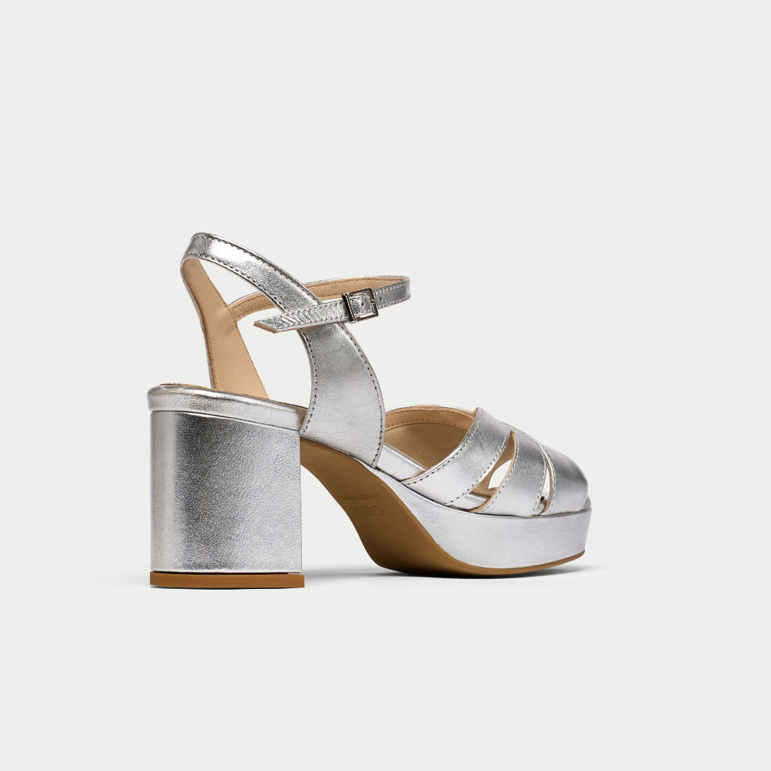Gracie silver heel sandals side/back view