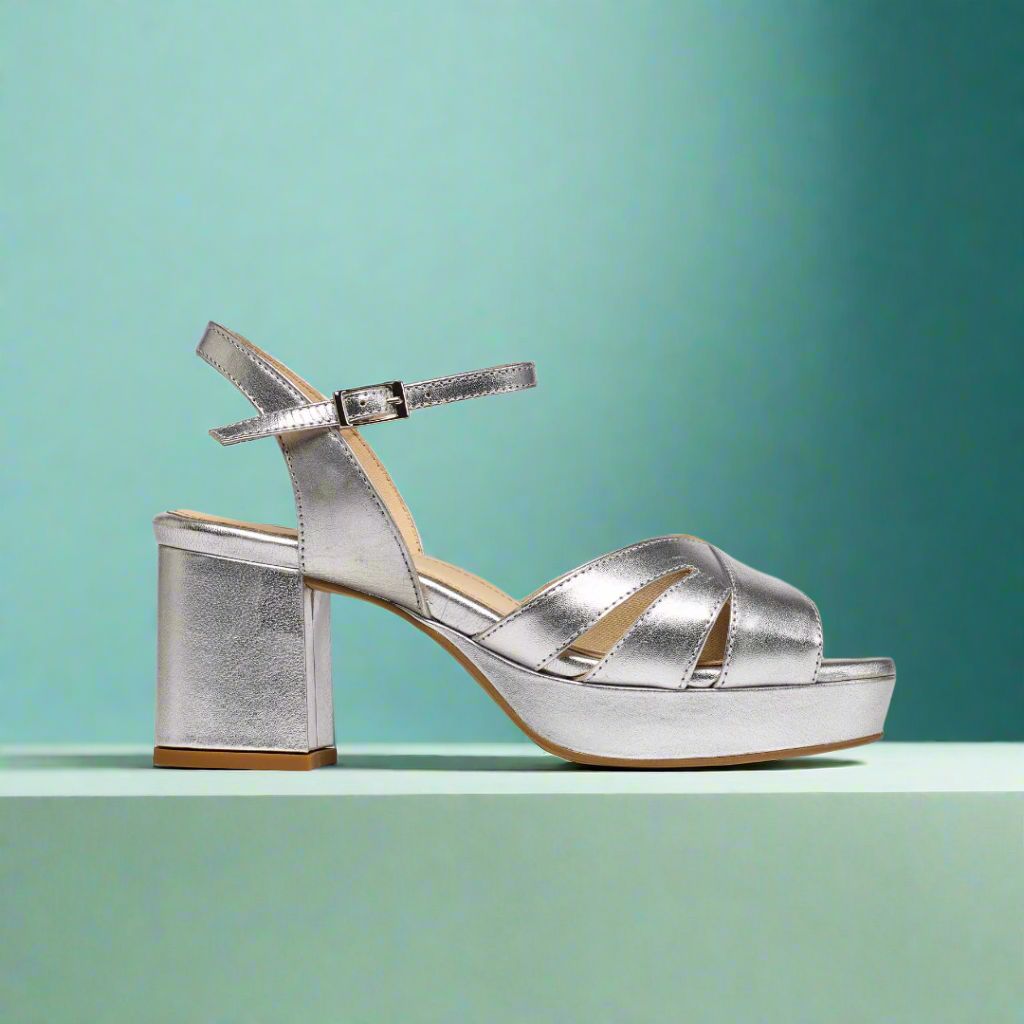 Gracie silver heel sandals side view