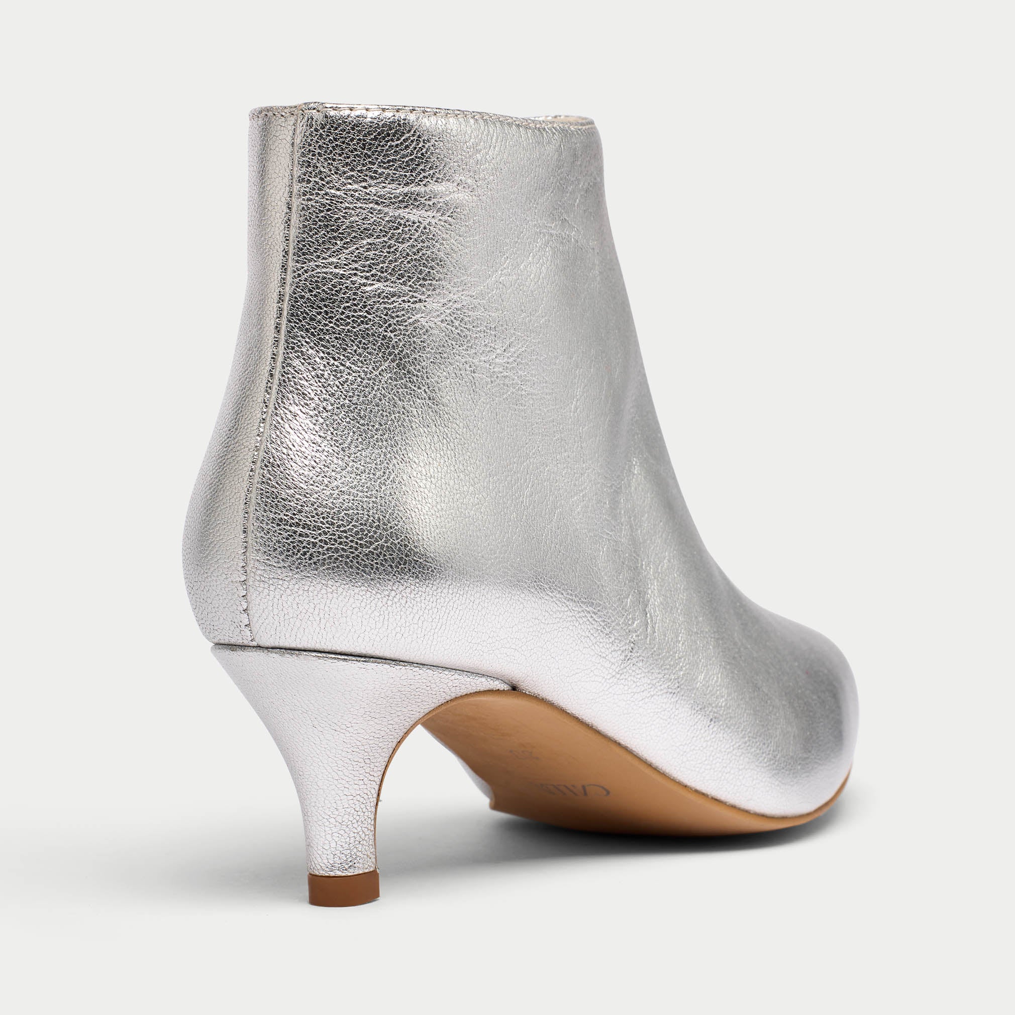 Hazel silver boot heel close up