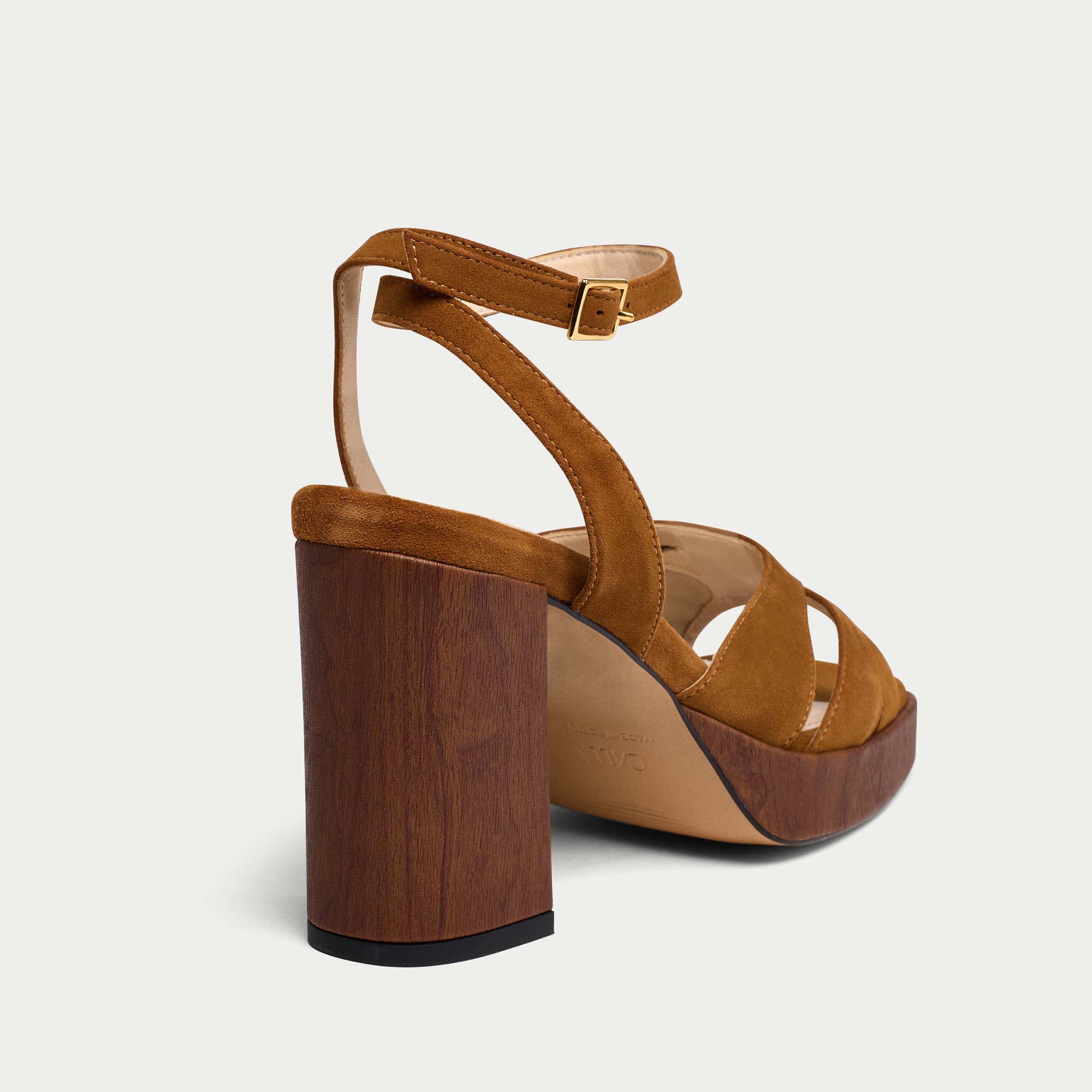 Heather tan heels for bunions heel close up