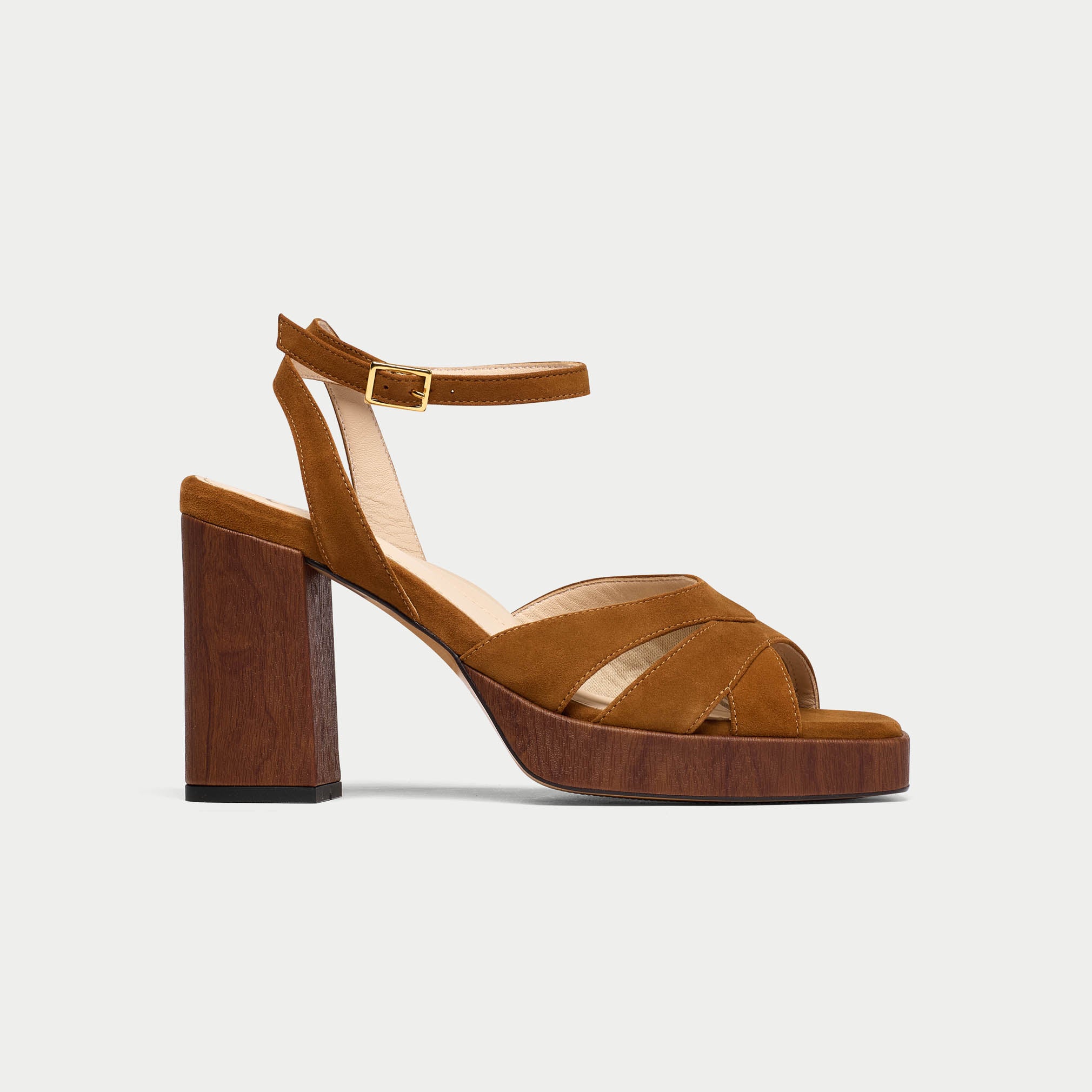 Heather tan heels for bunions side view