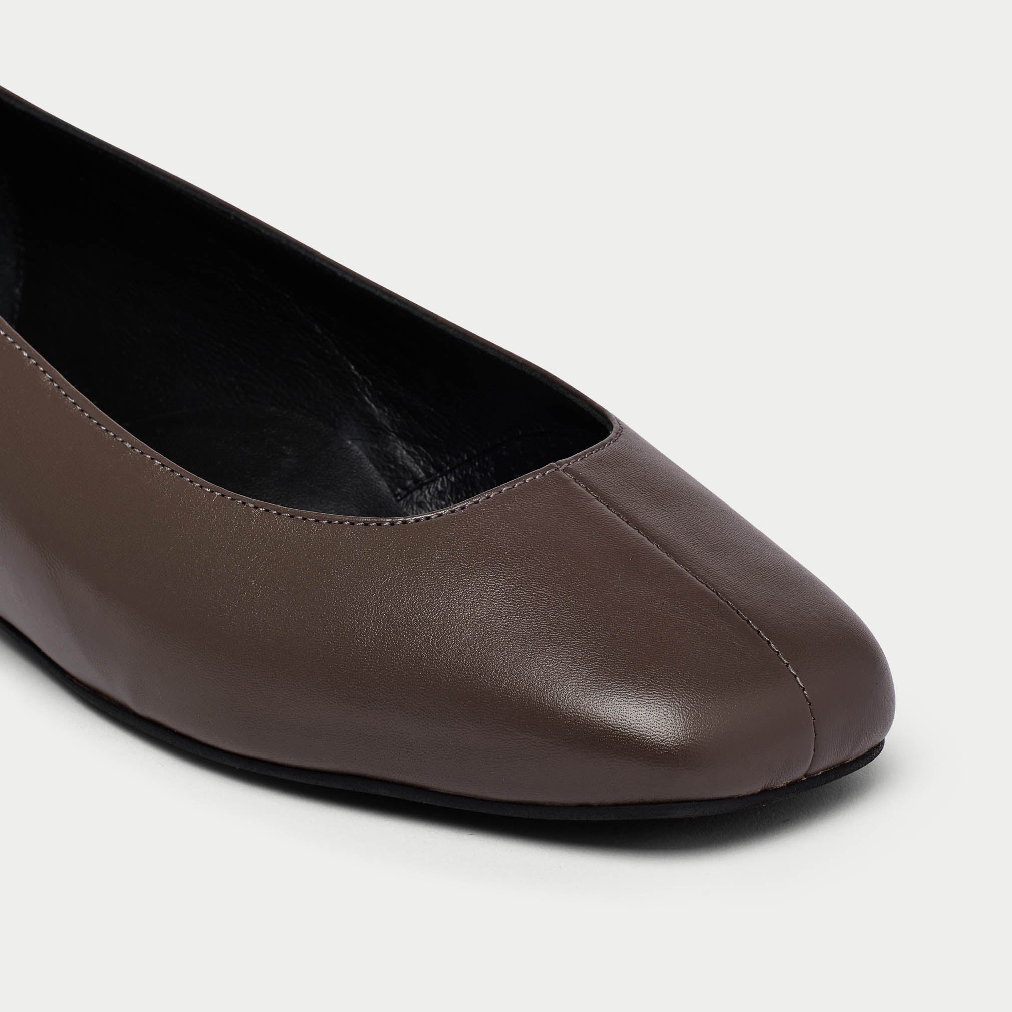 Lucinda slate leather flat shoe tip close up