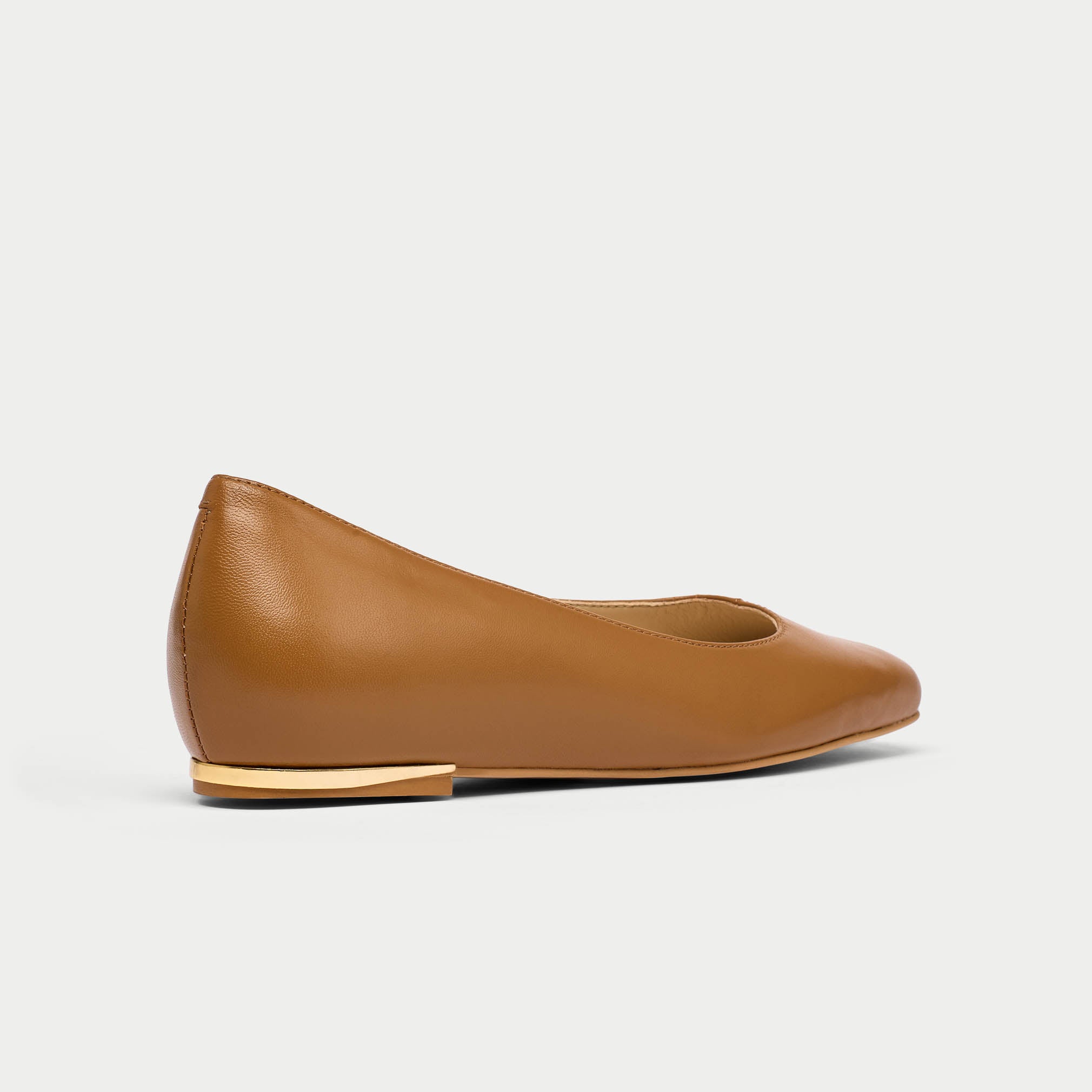 Lucinda tan leather flat shoe back view