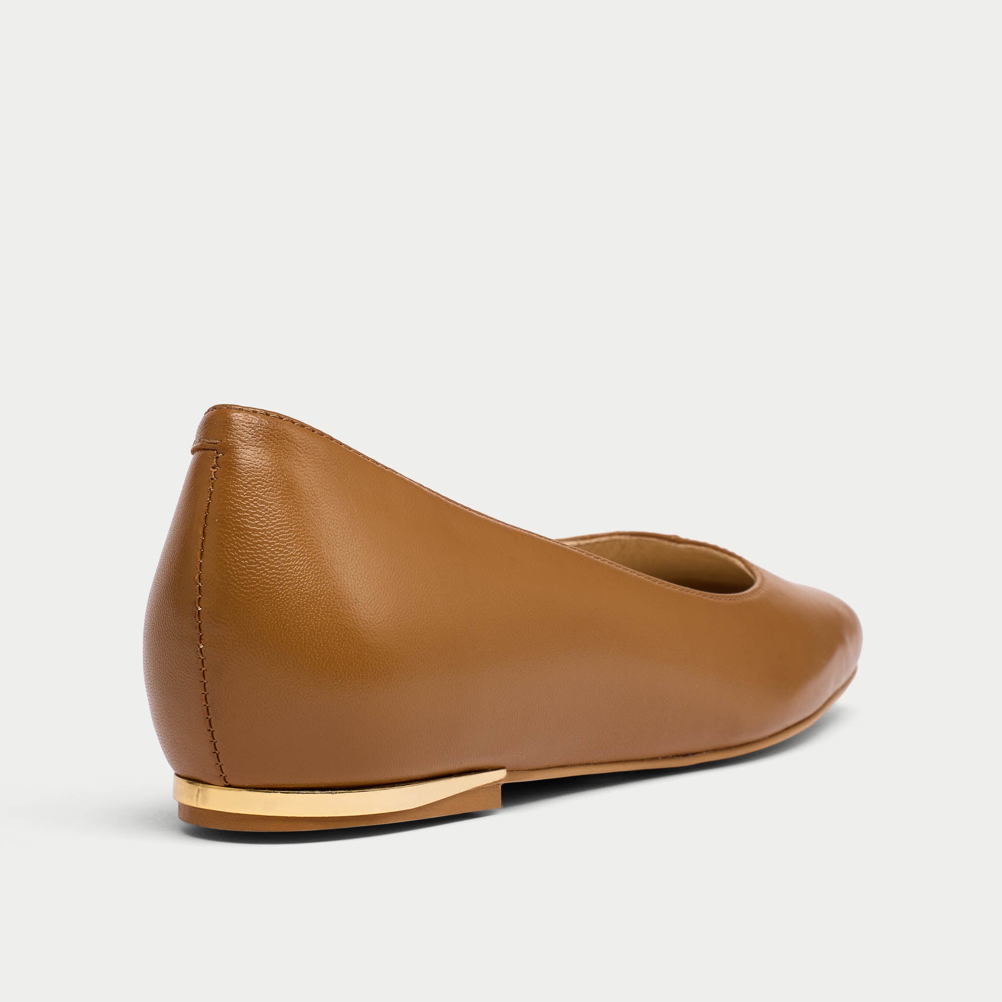 Lucinda tan leather flat shoe heel close up