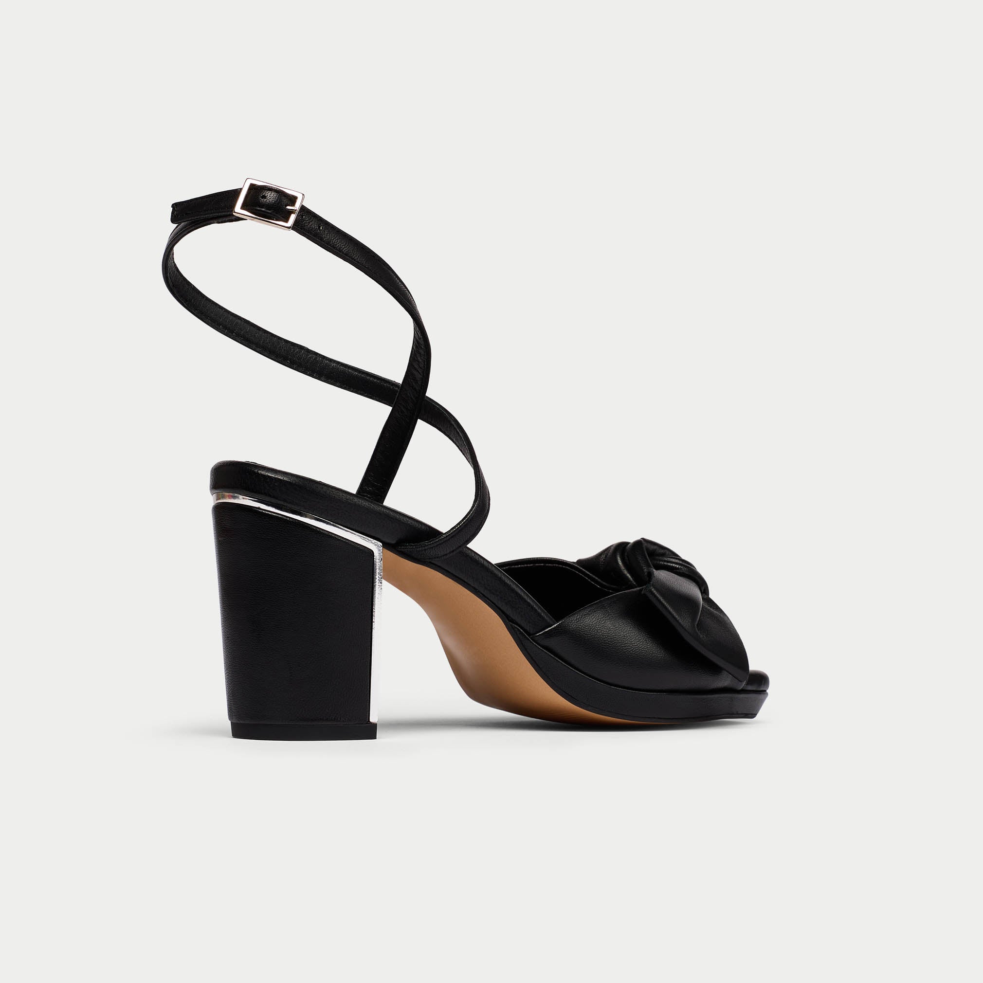 Lydia black leather sandal shoe back/side view