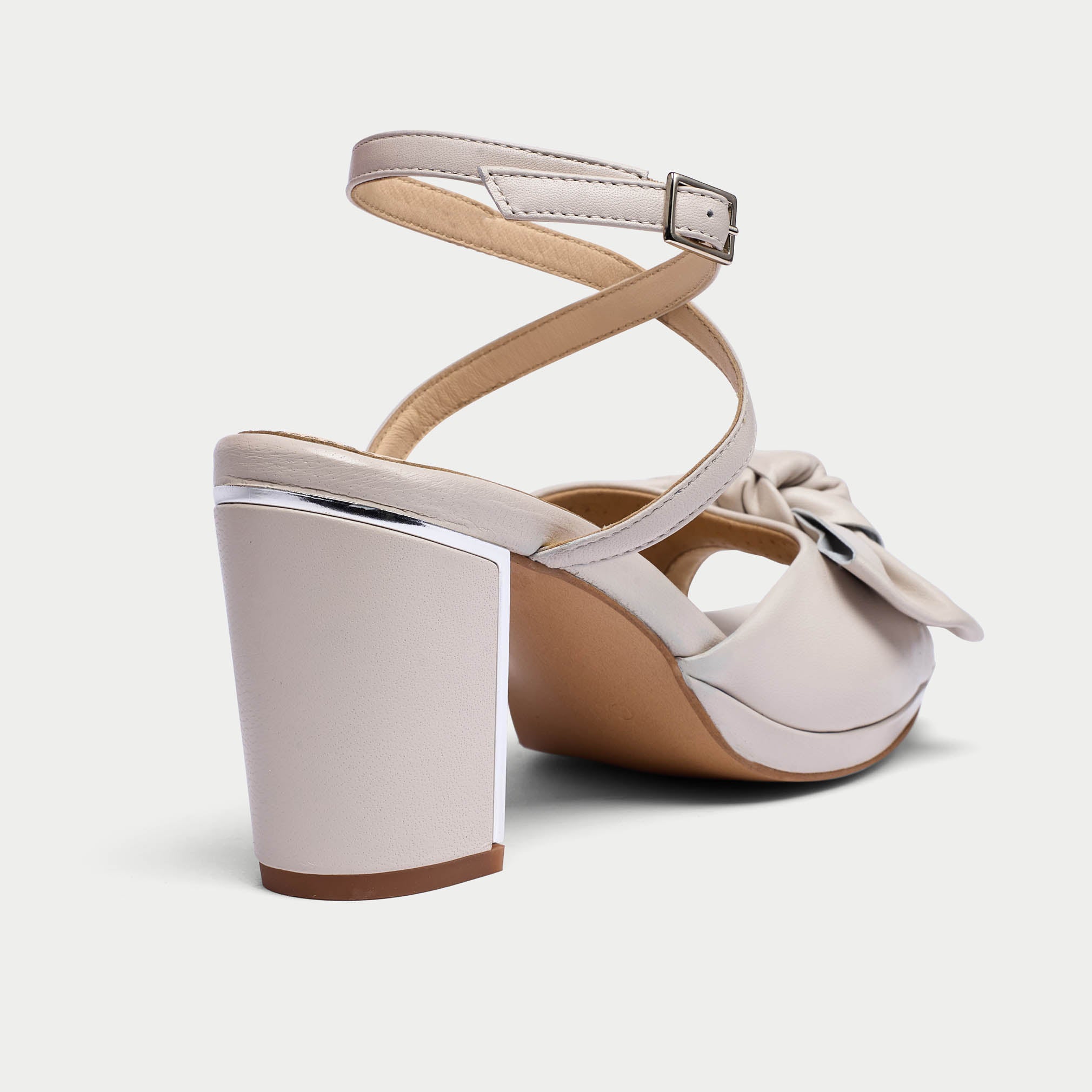 Lydia - Cream Leather Block Heels