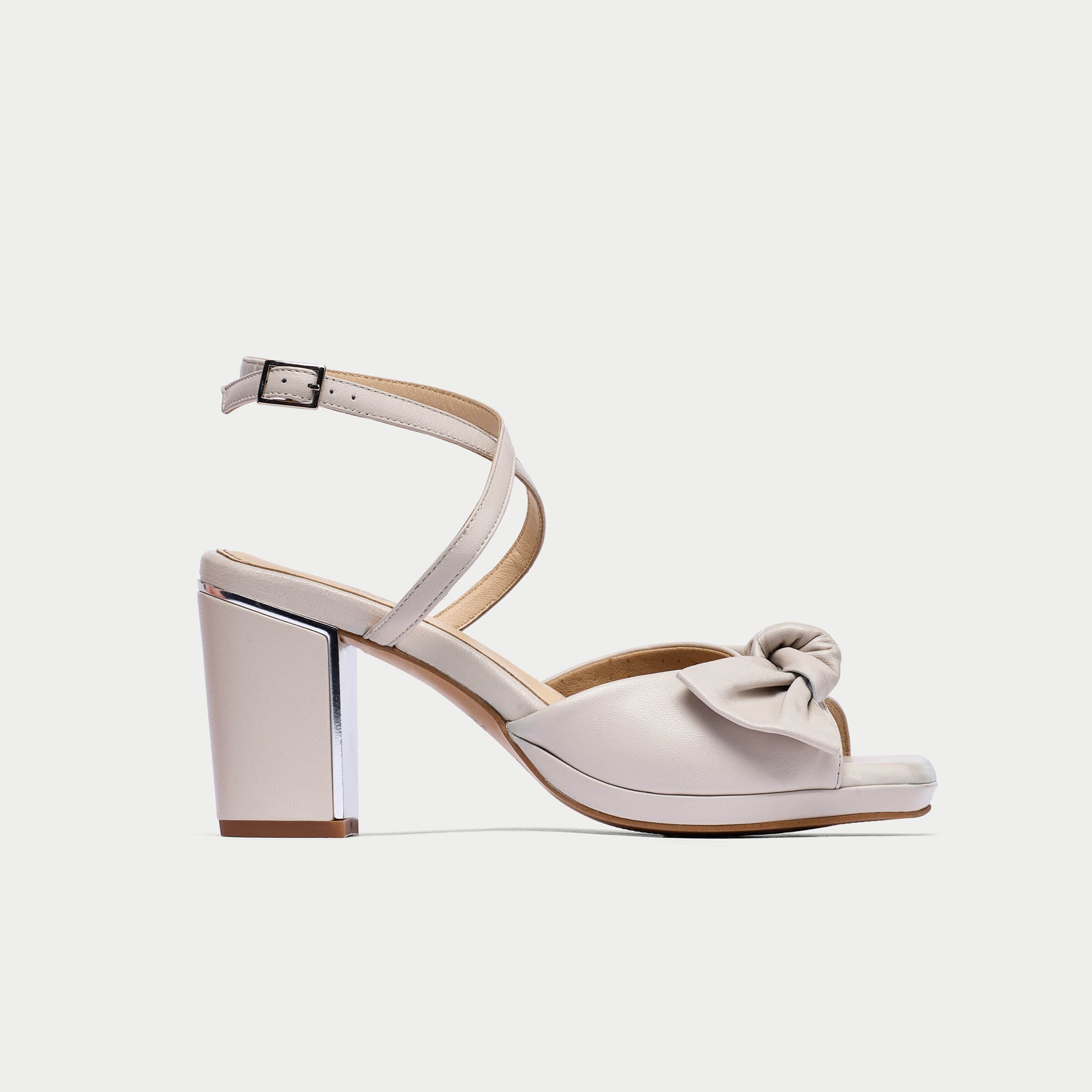 Lydia - Cream Leather Block Heels