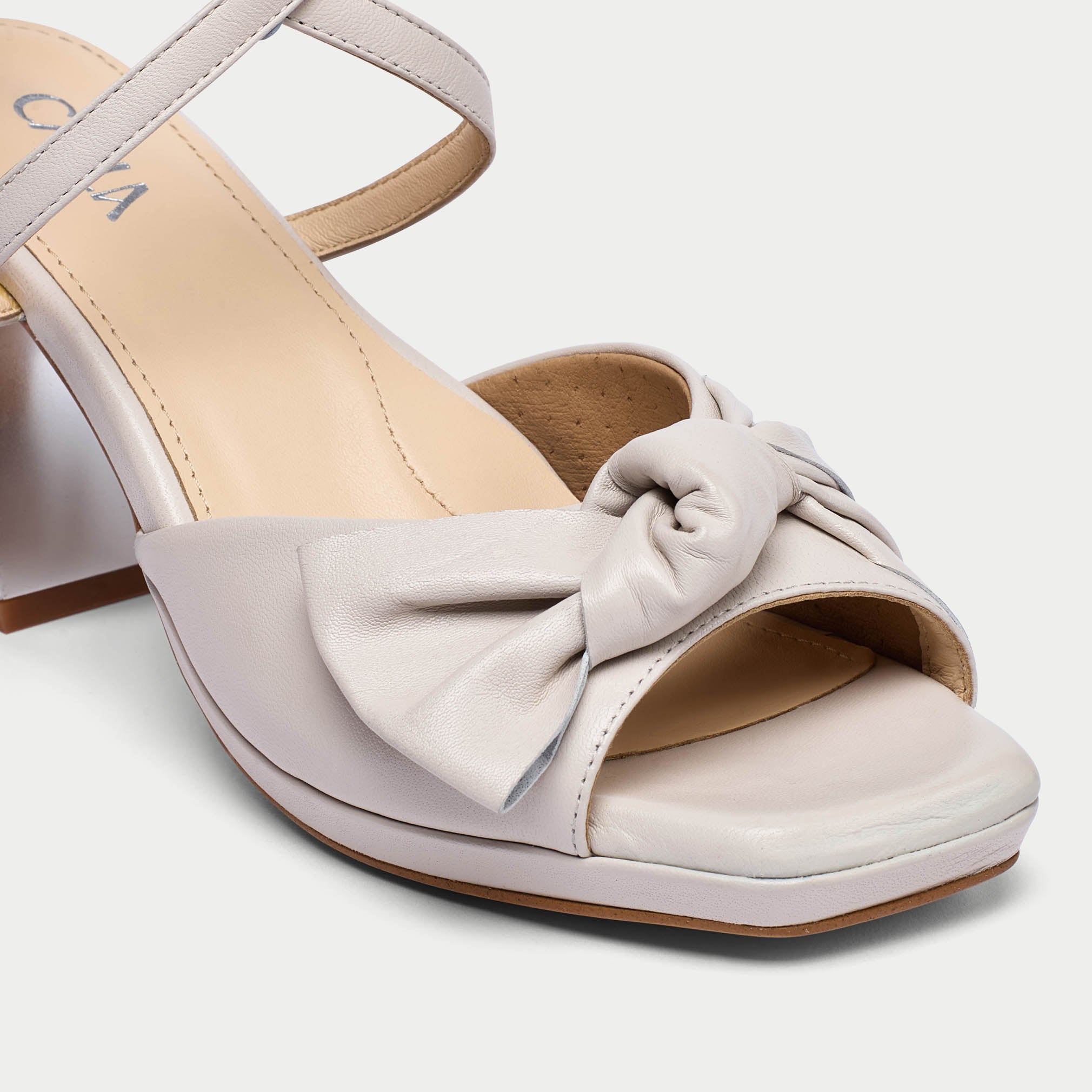 Lydia - Cream Leather Block Heels