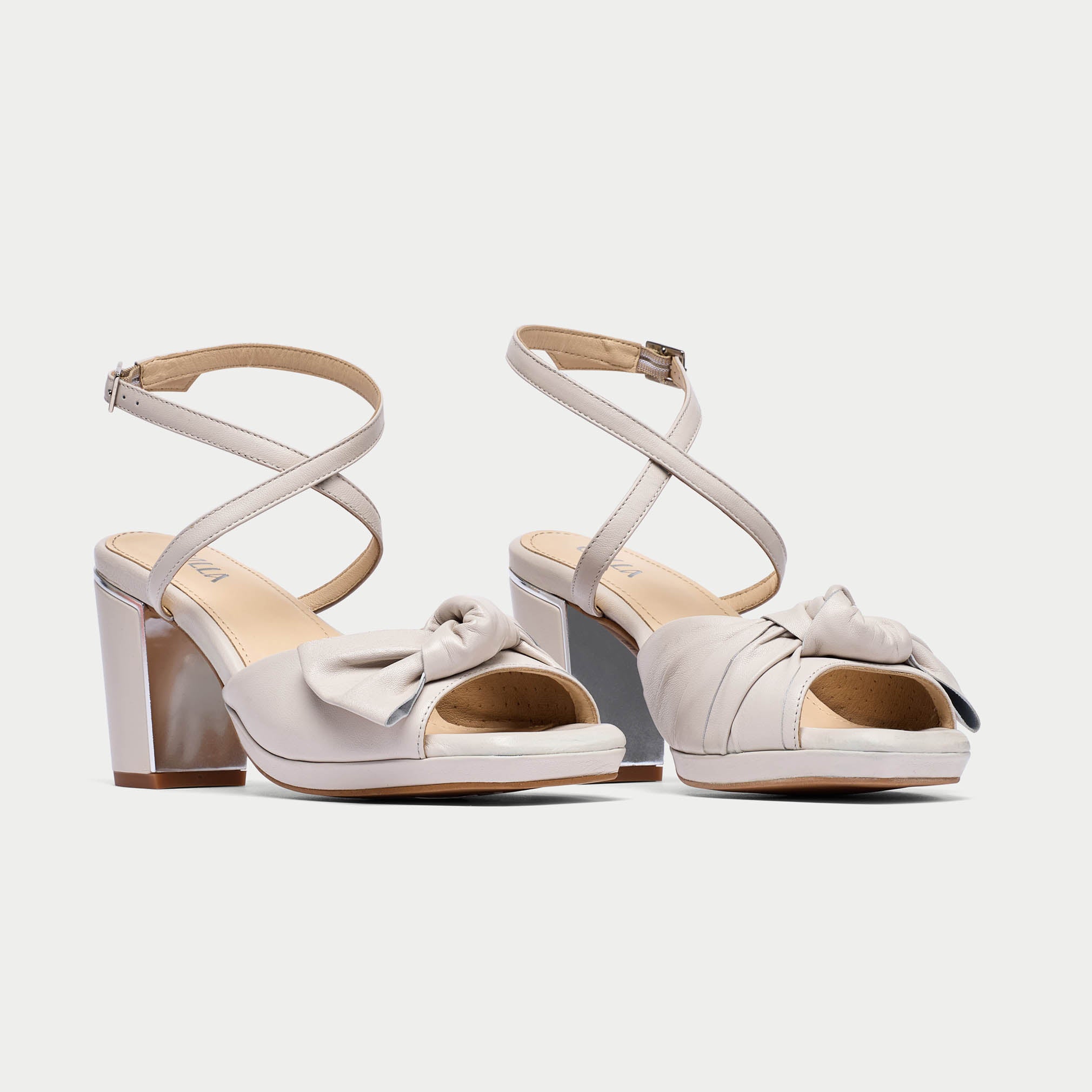 Lydia - Cream Leather Block Heels