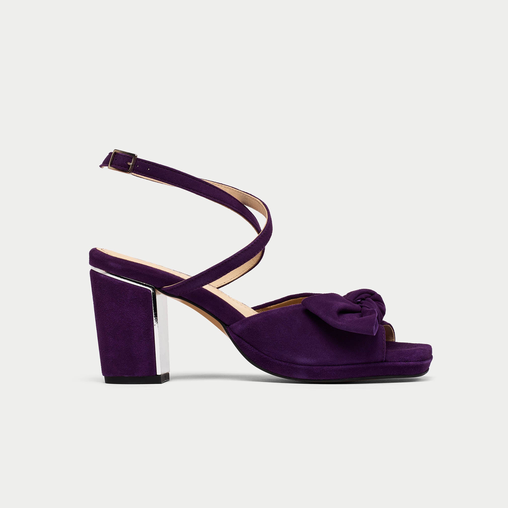 Lydia plum suede heels for bunions side view