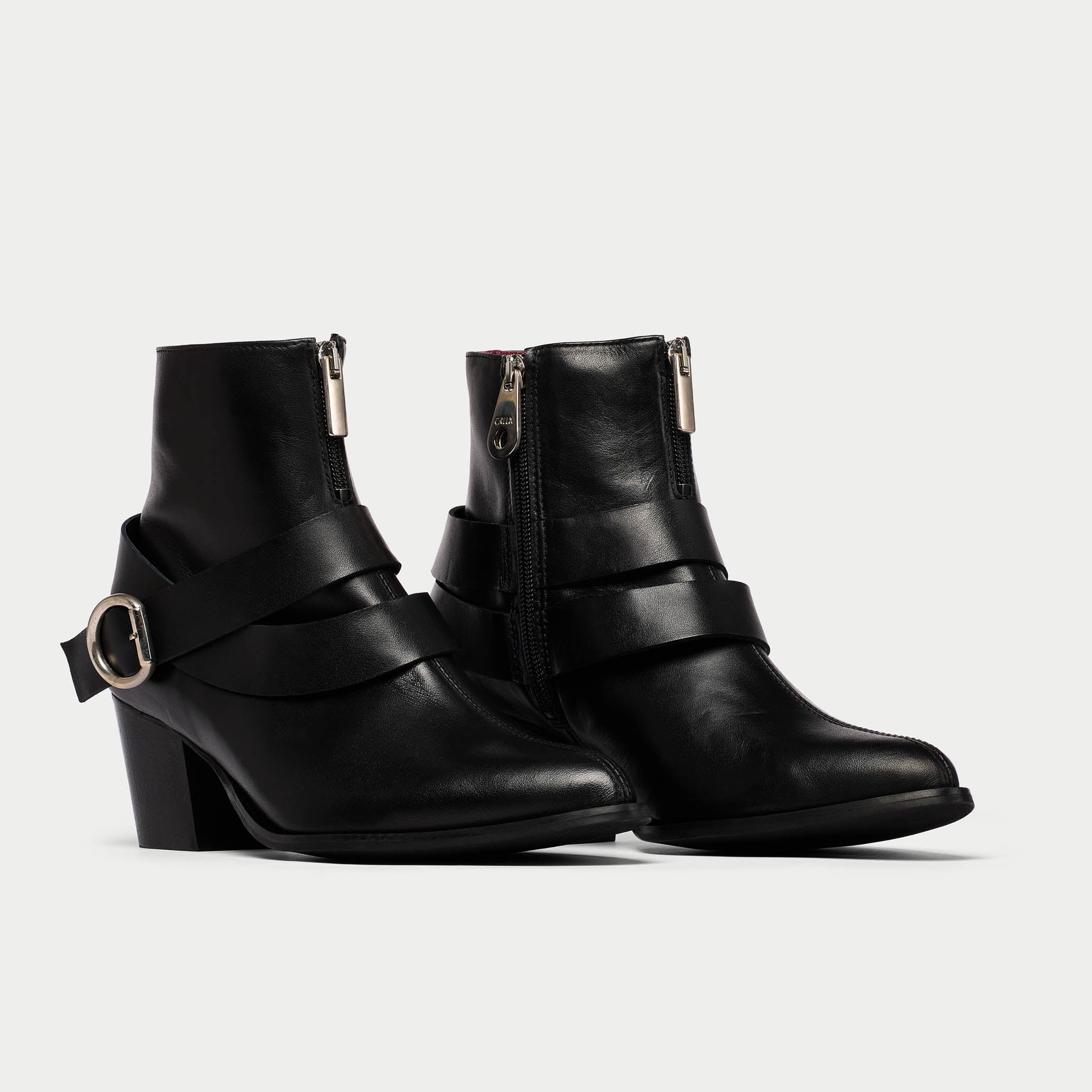 Mabel black leather boot pair