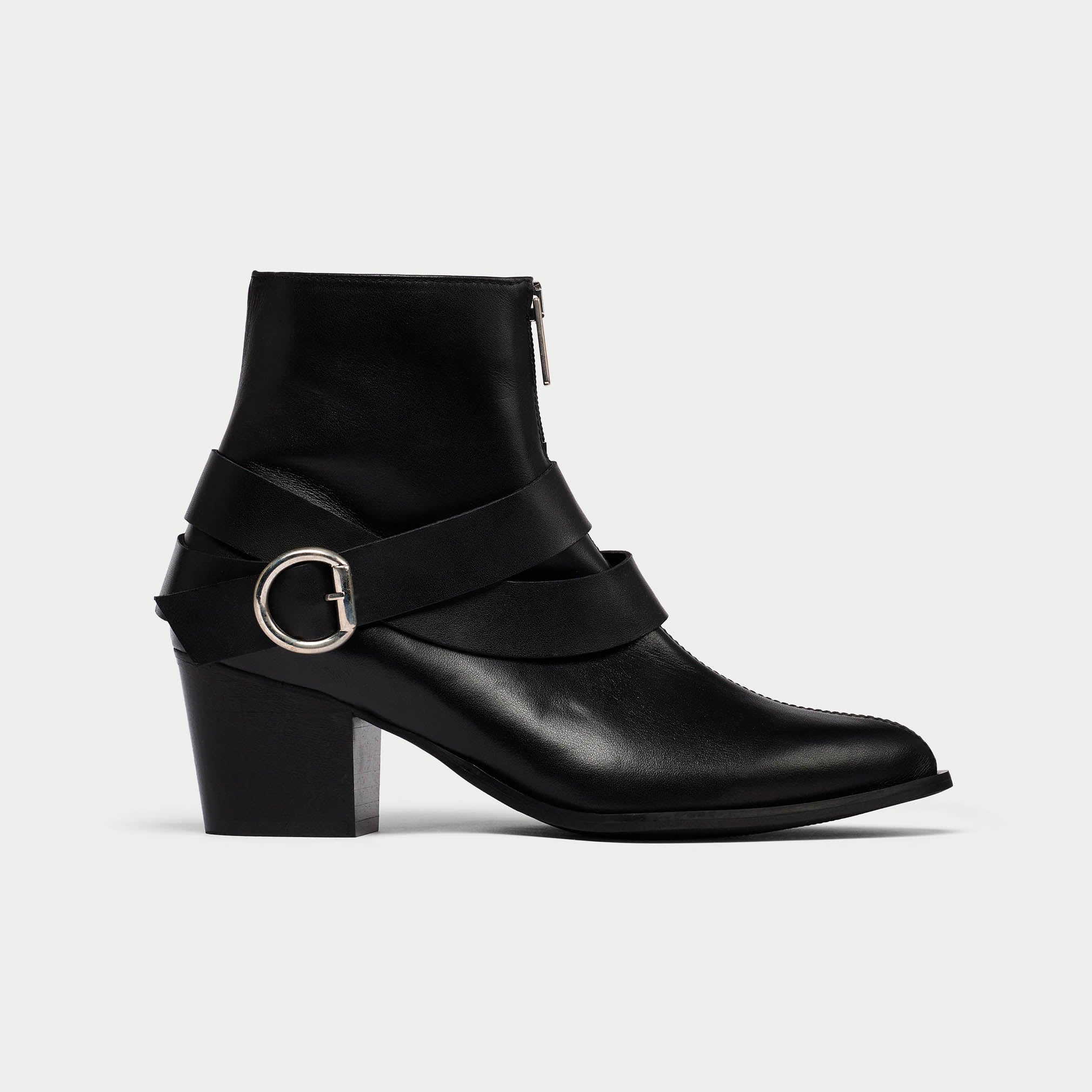Mabel black leather boot side view