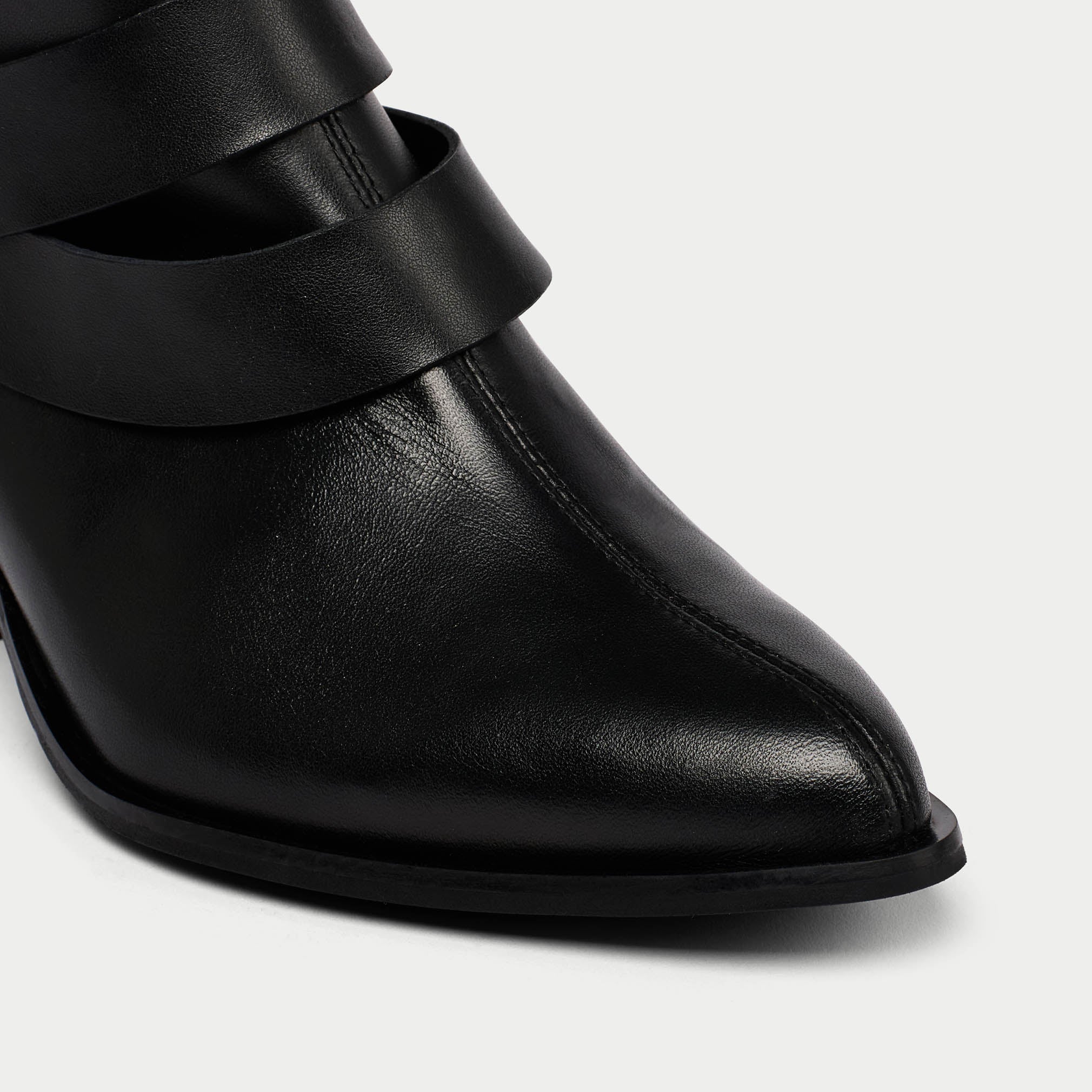 Mabel black leather boot tip close up