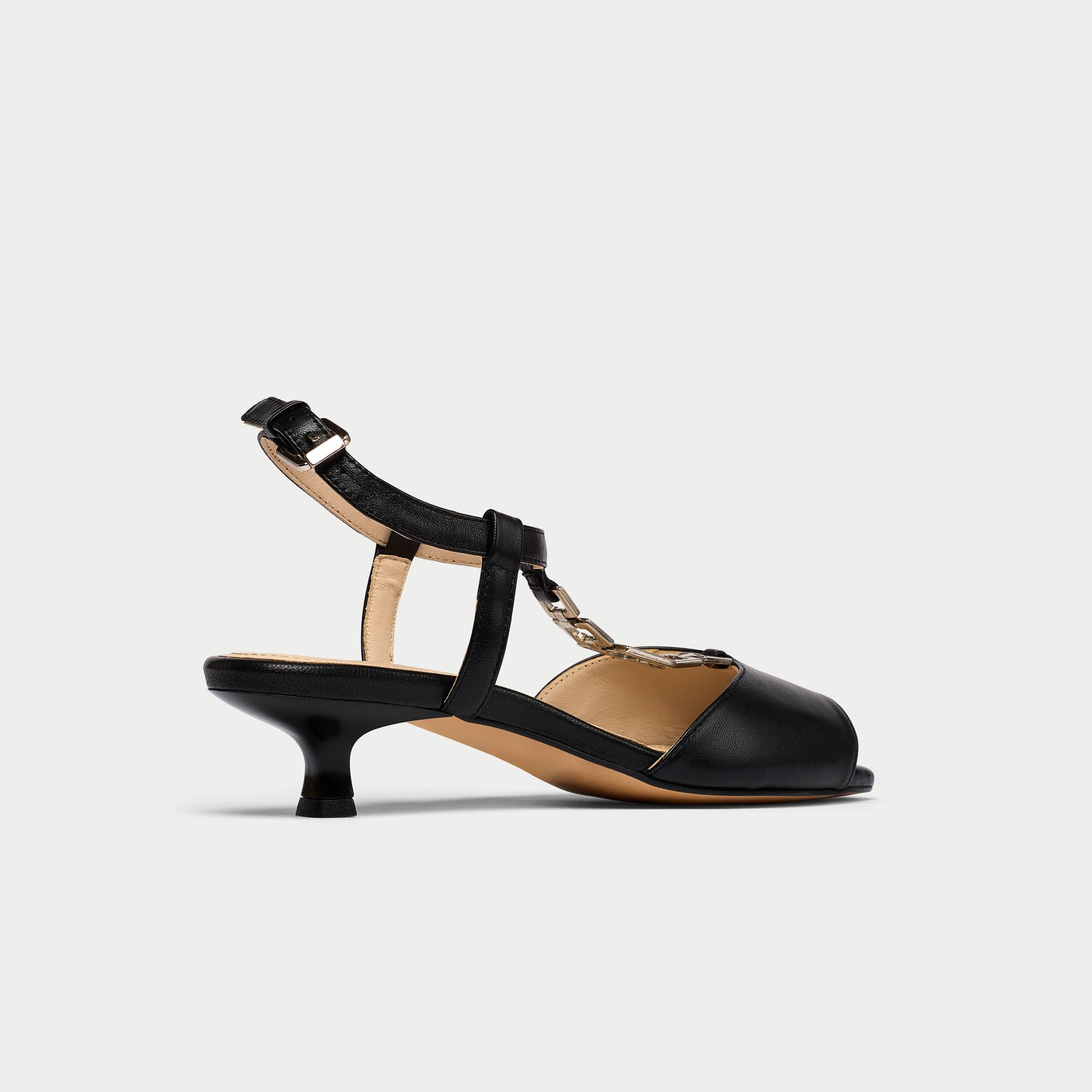Naomi black leather sandal back/side view