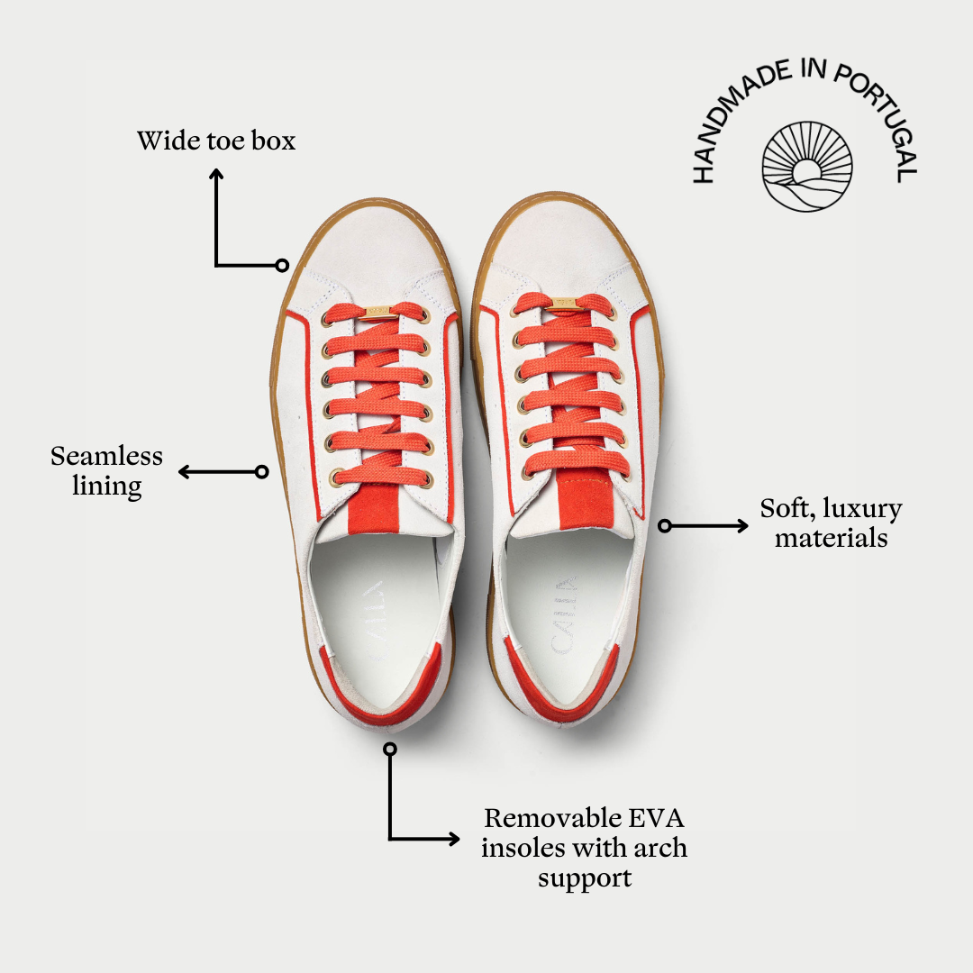 Saturn - Cream & Orange Suede Wide Fit Sneakers