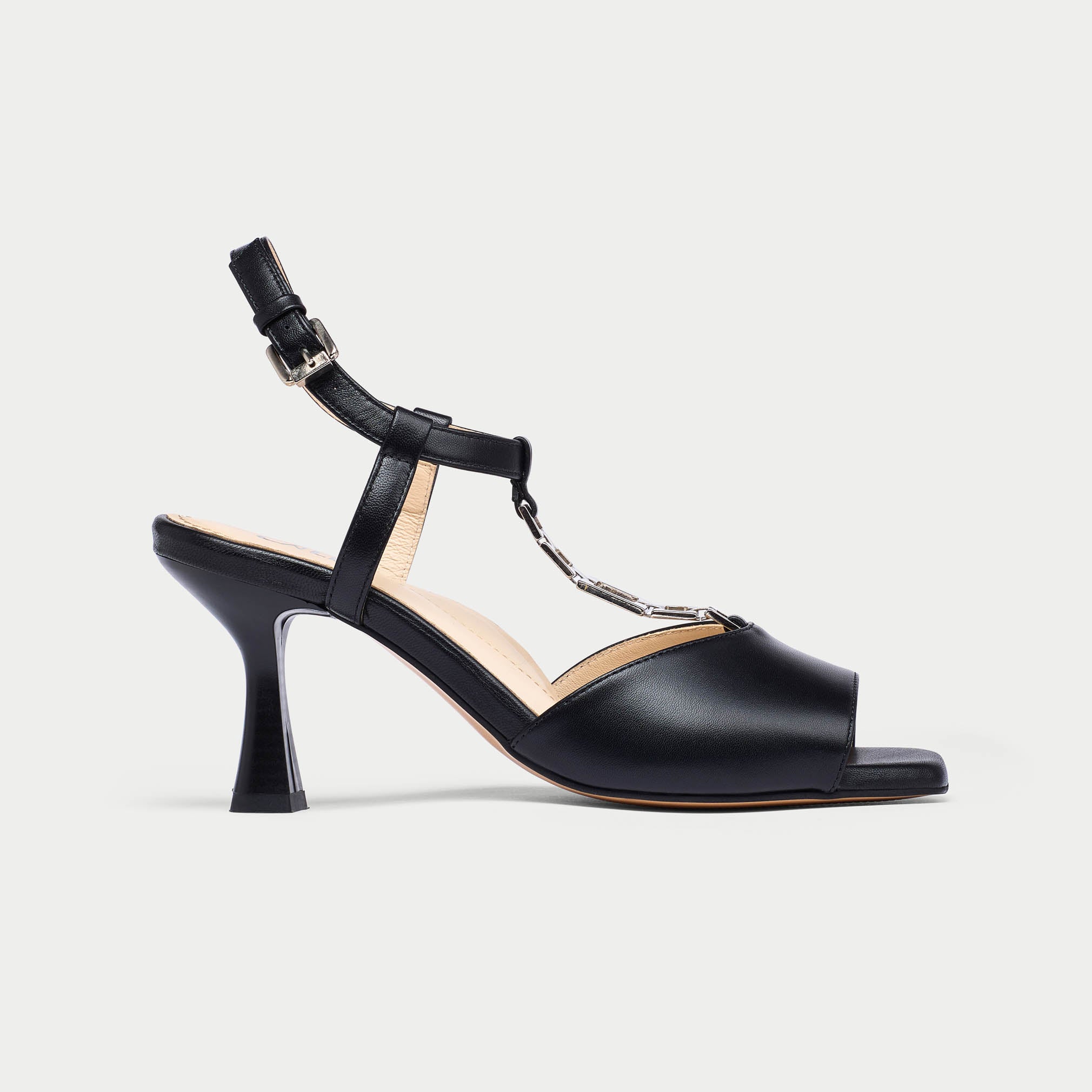 Pamela black sandal heel side view