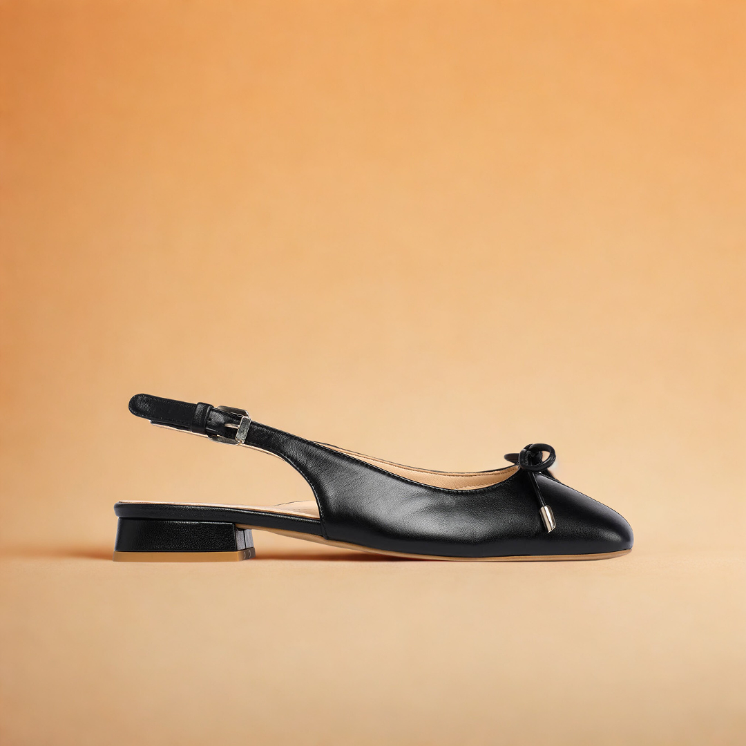 Petra - Black Leather Slingbacks