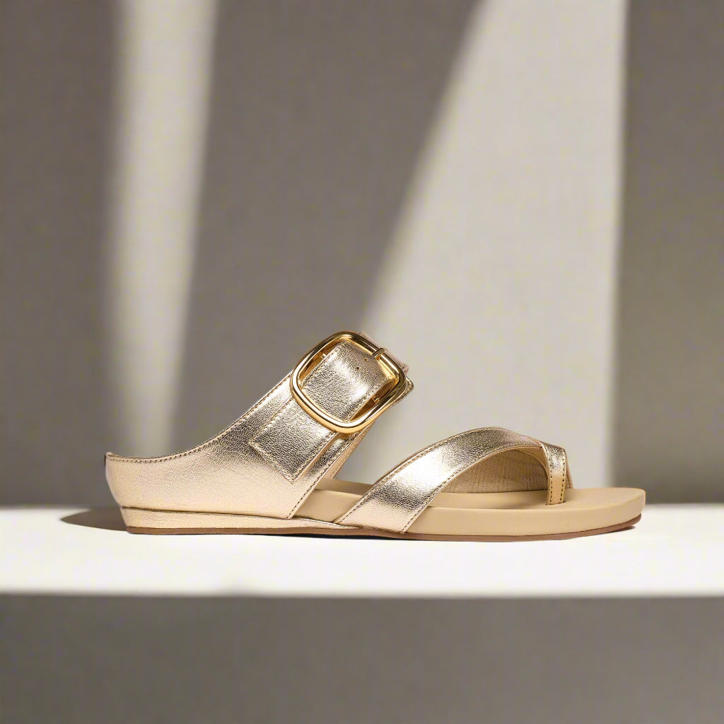 Ruby champagne sandals for bunions side view