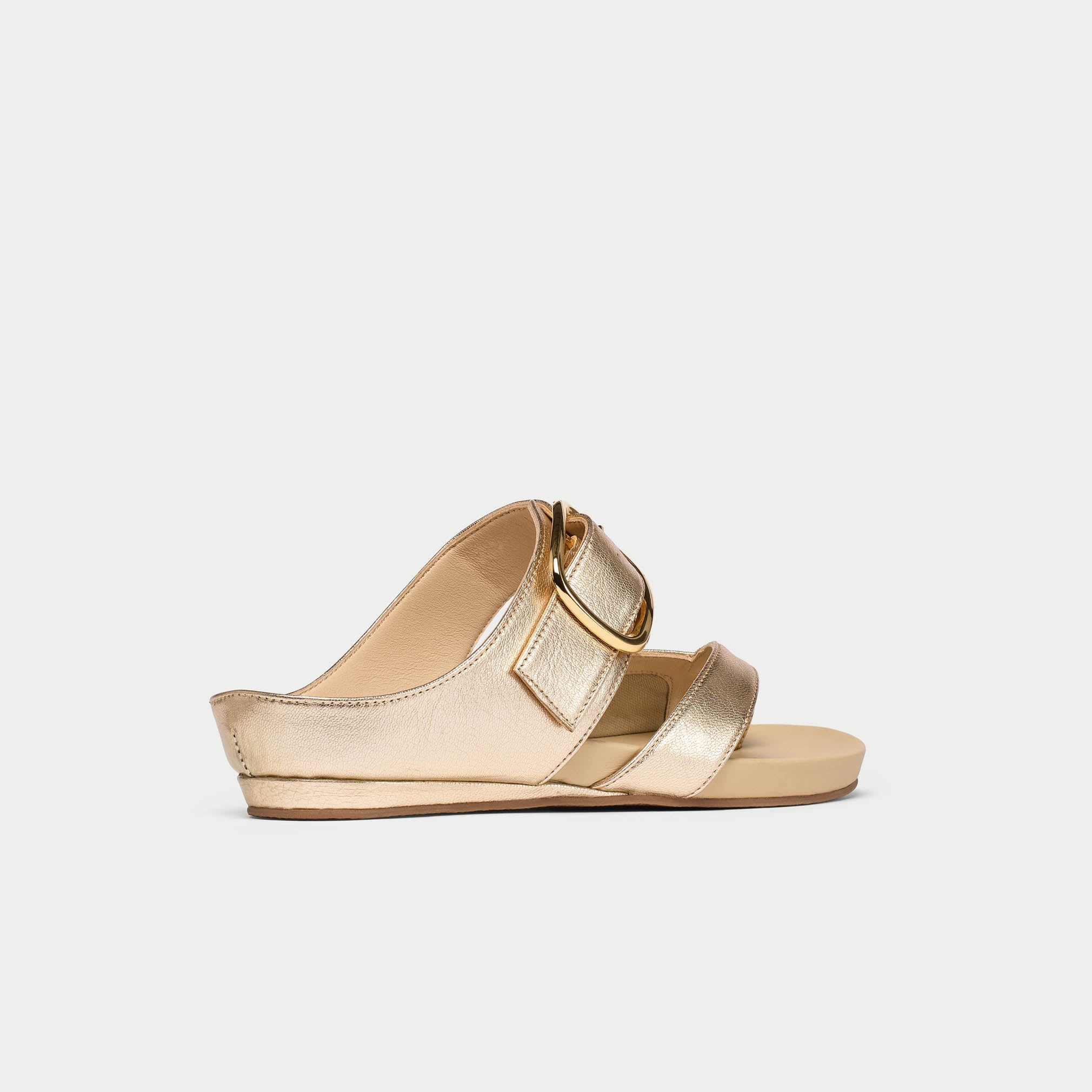 Ruby champagne sandals for bunions heel view