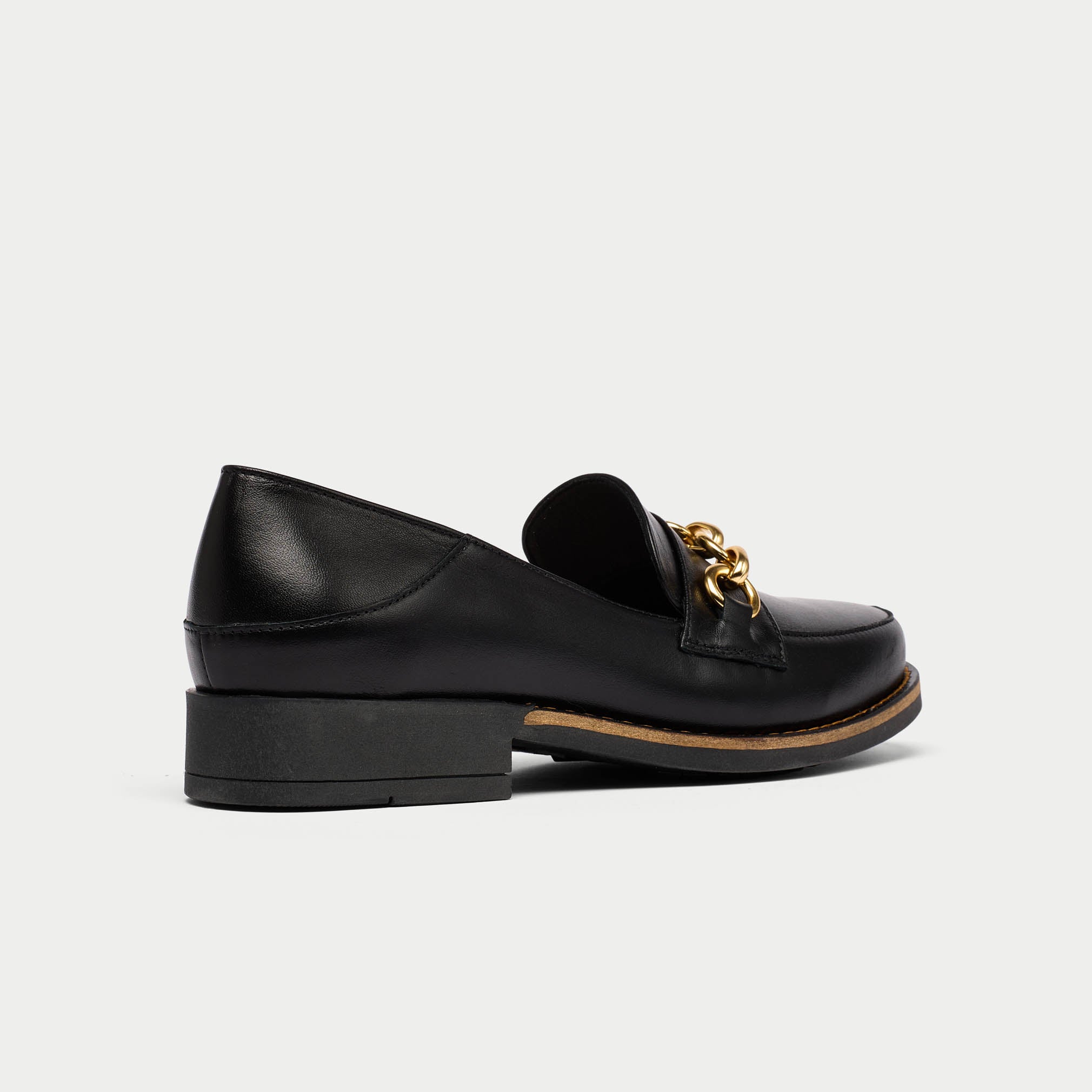 Rebecca black leather loafer back/side view