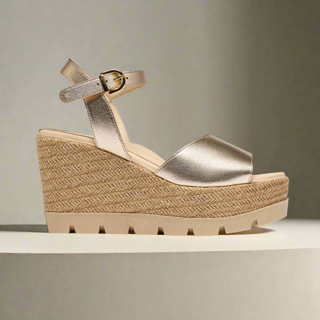 rosa champagne wedges for bunions side view