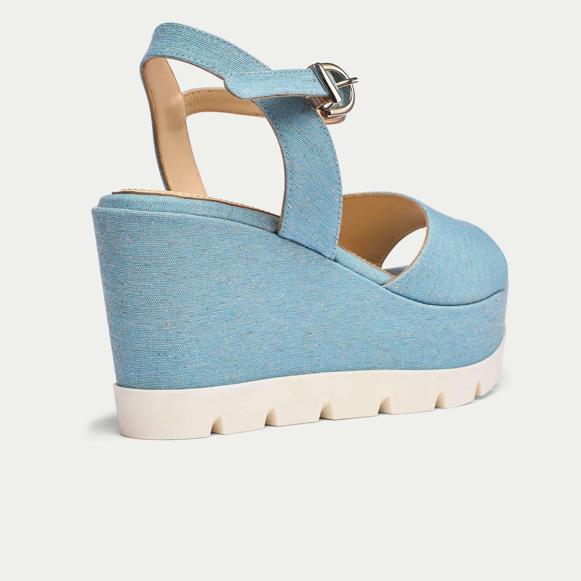 Rosa denim wedge sandal back close up