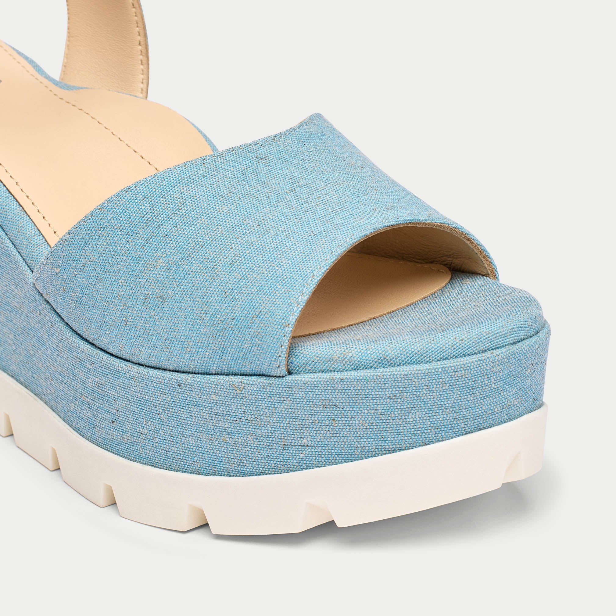 Rosa denim wedge sandal tip close up